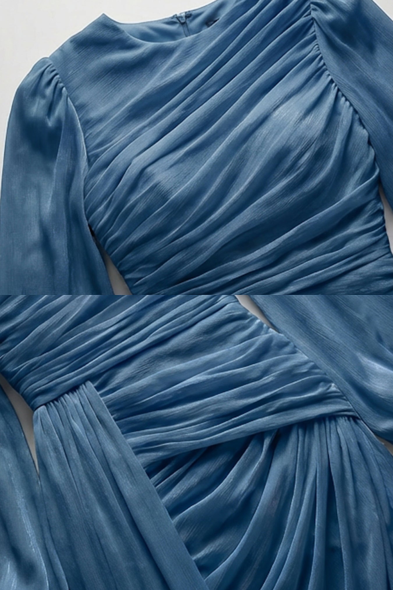 Langes, drapiertes Maxikleid mit langen Ärmeln und geraffter Taille – baby blue
