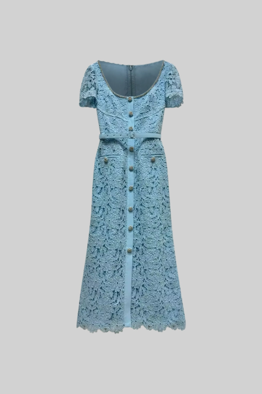 Delicate Azure Lace Midi Dress - Baby Blue