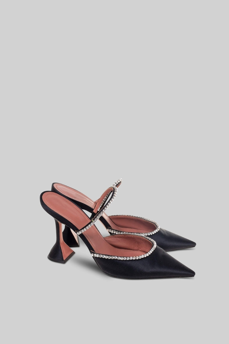 Rhinestone Seiden-Satin-Pumps - Schwarz