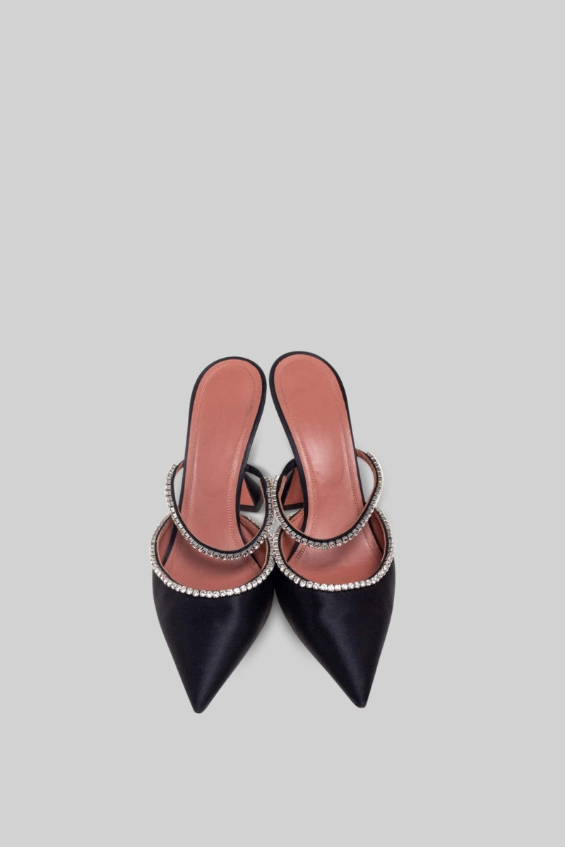Rhinestone Seiden-Satin-Pumps - Schwarz