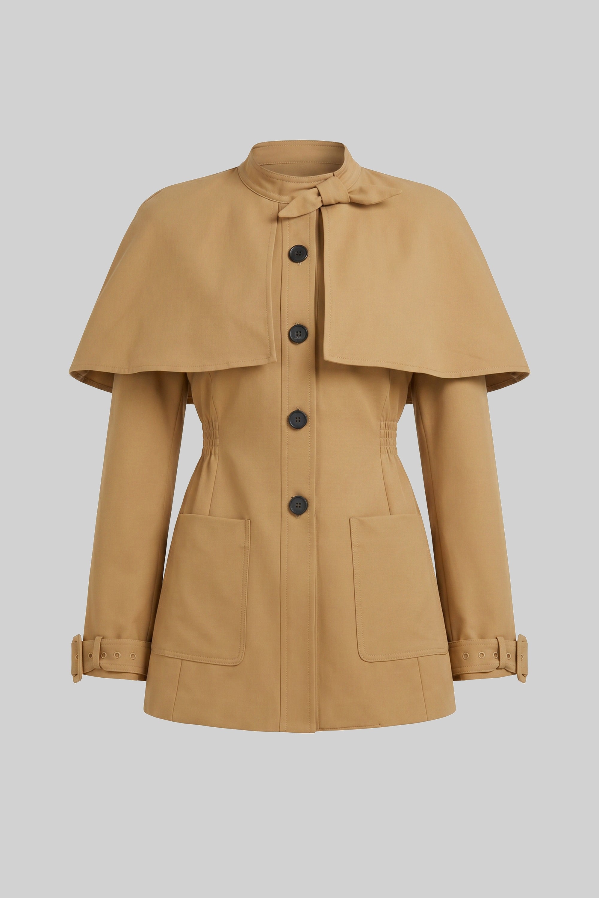 Knopfleisten-Mantelkleid mit strukturierter Cape-Überlage - Khaki