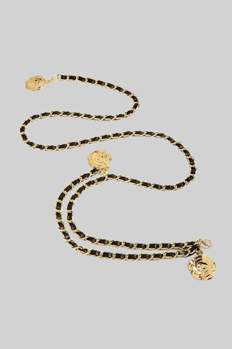 Gürtel mit goldenem Anhänger aus veganem Leder - Schwarz