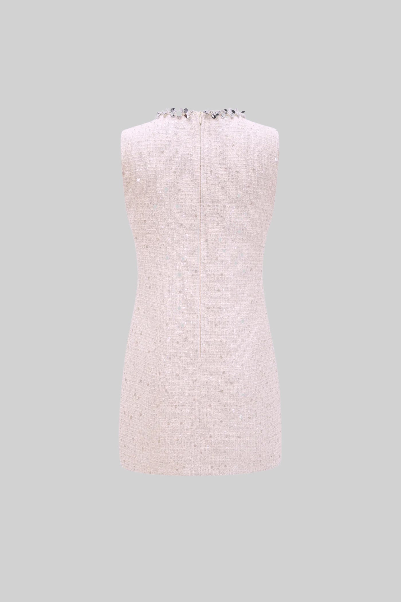Textured Sleeveless Mini Dress With Sparkling Collar Details - Pink