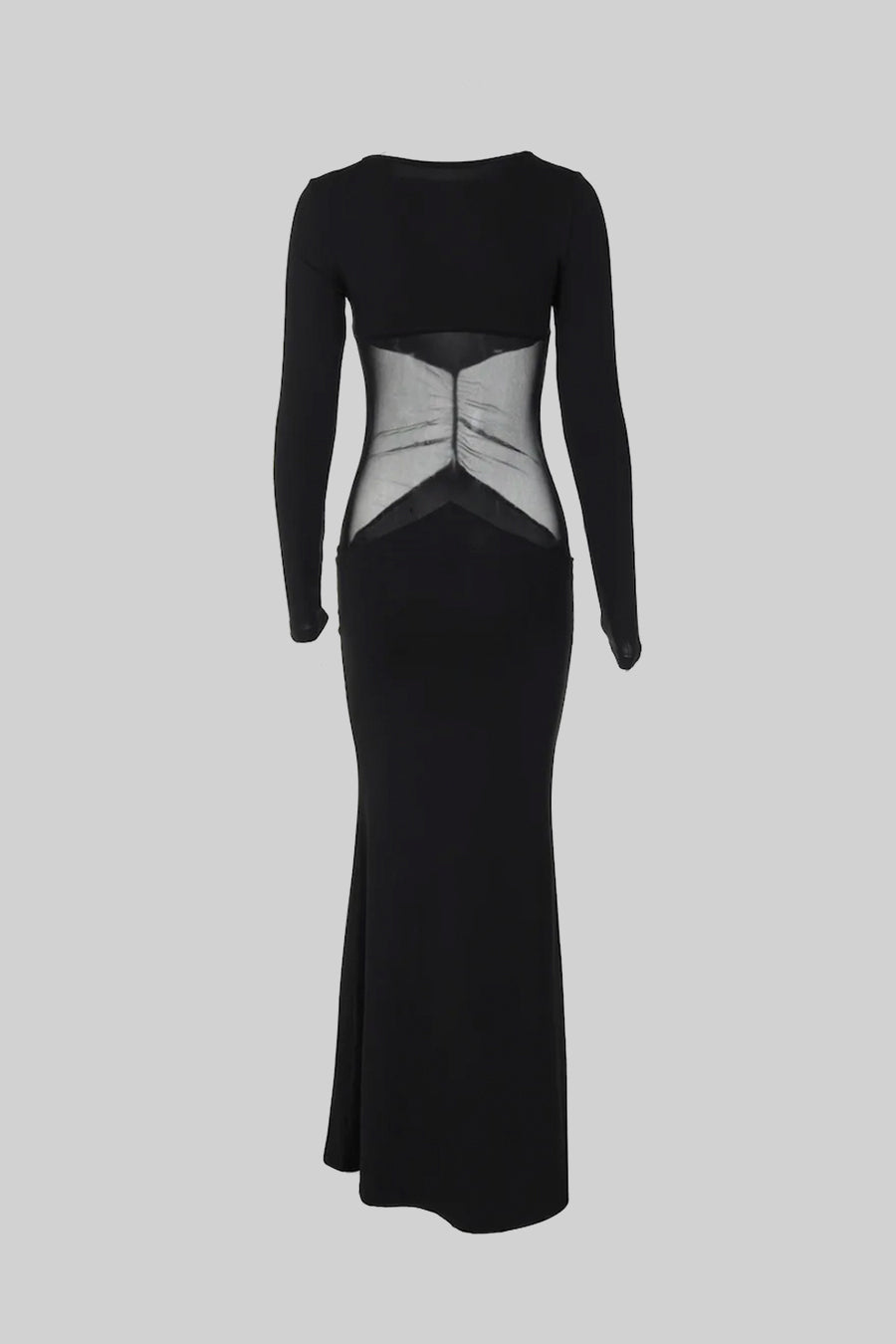 Elegant Long Dress With See-Through Waist - Black