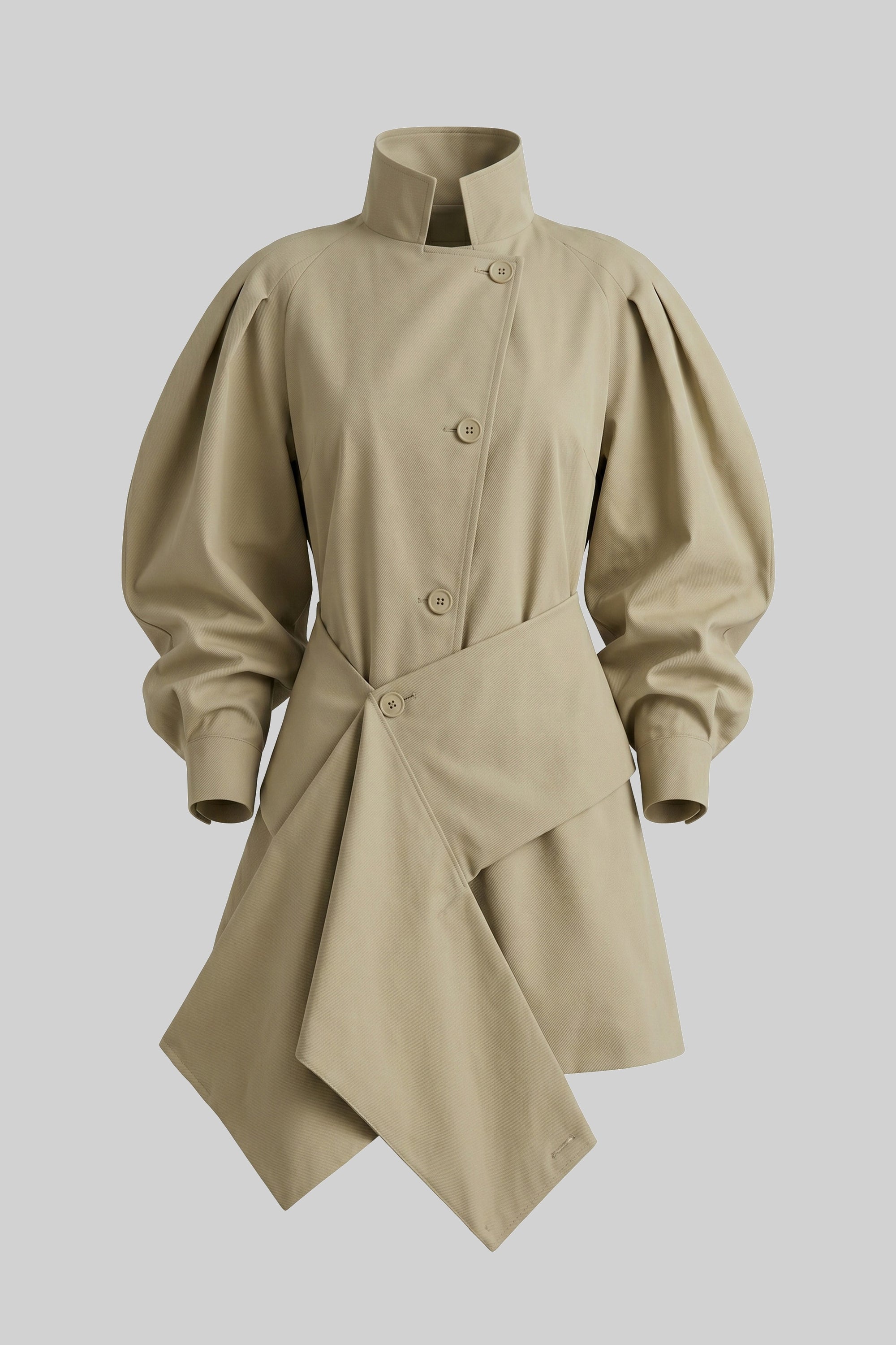 Übergroße Jacke mit Ballonärmeln und Gürtel mit asymmetrischem Saum - Khaki