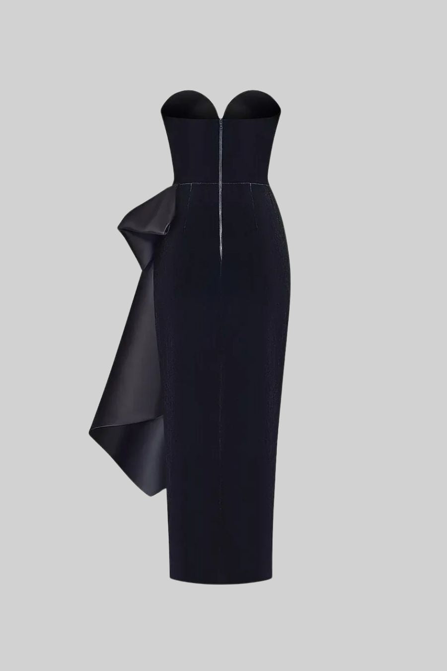 Elegantes trägerloses Kleid mit drapiertem Satin-Schleifenakzent – Schwarz