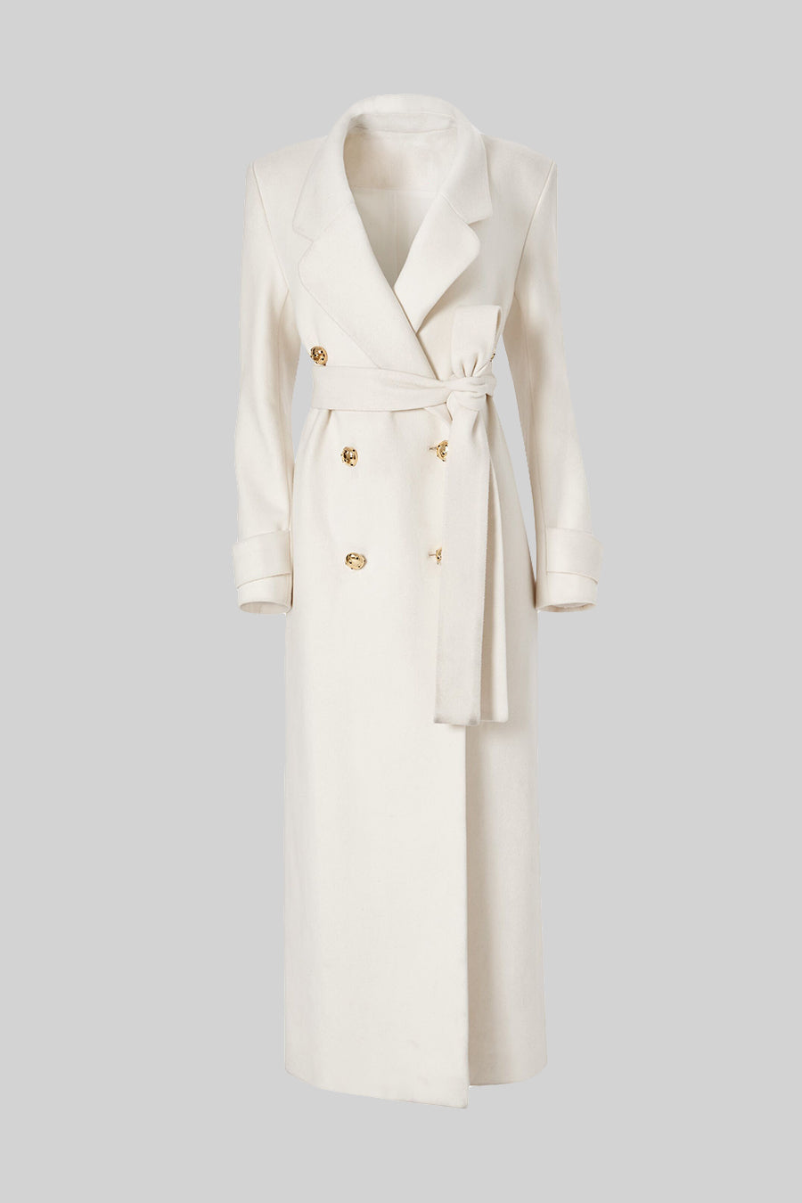 Elegant Long Coat With Wide Lapel Design - White