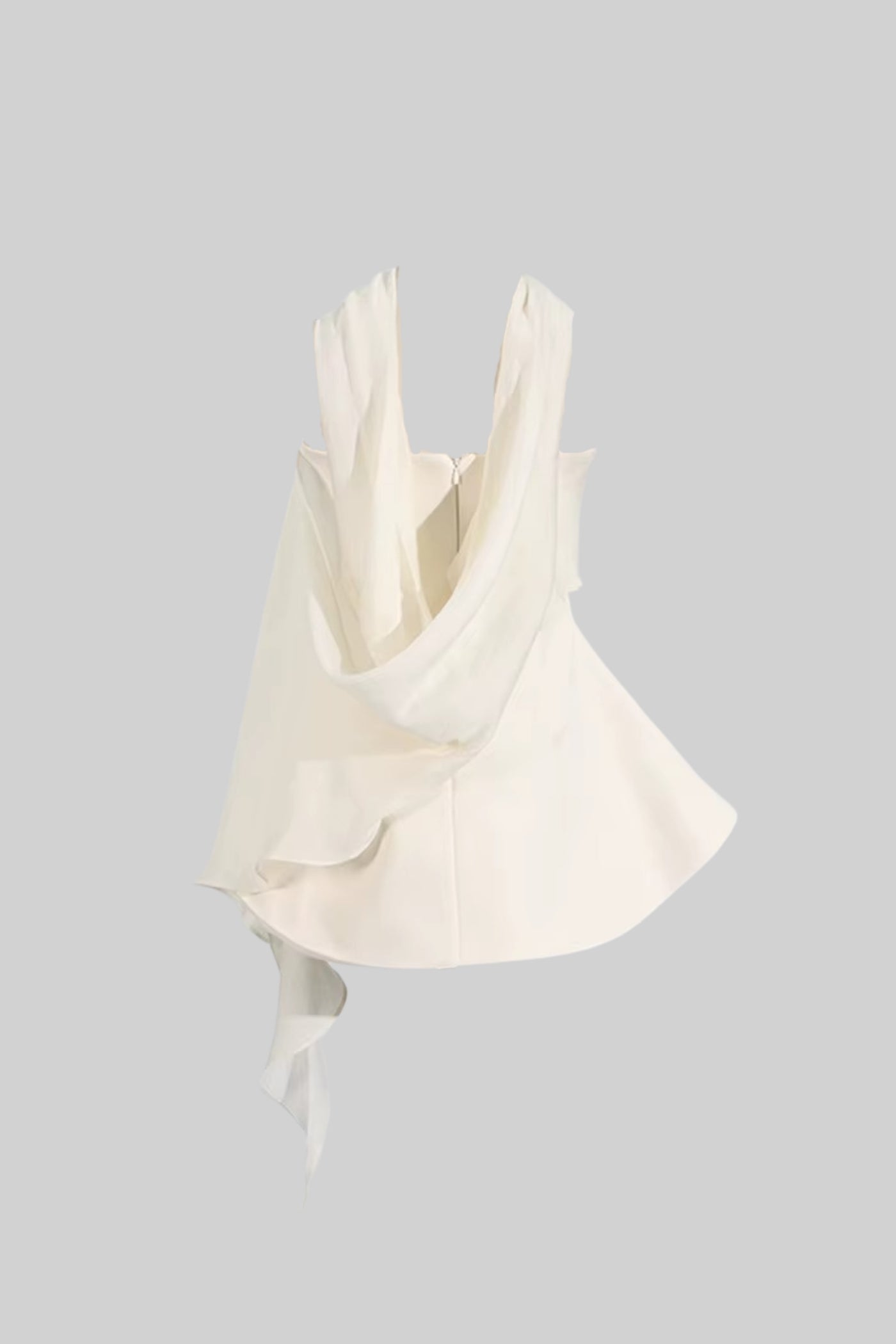 Strapless Fitted Mini Dress With Flared Skirt And Draping Scarf Attachment - Ivoire