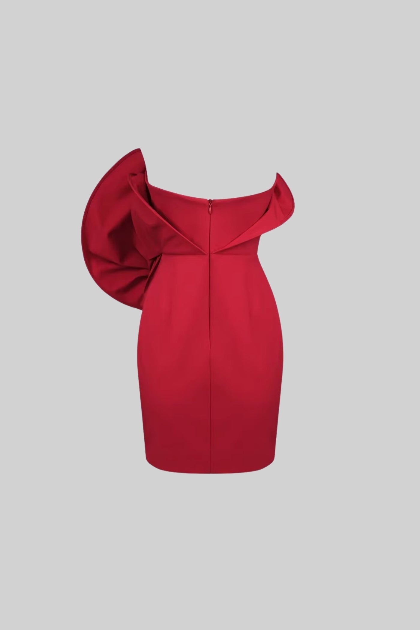 Asymmetrical Off-Shoulder Mini Dress With Oversized Rose Embellishment - Red