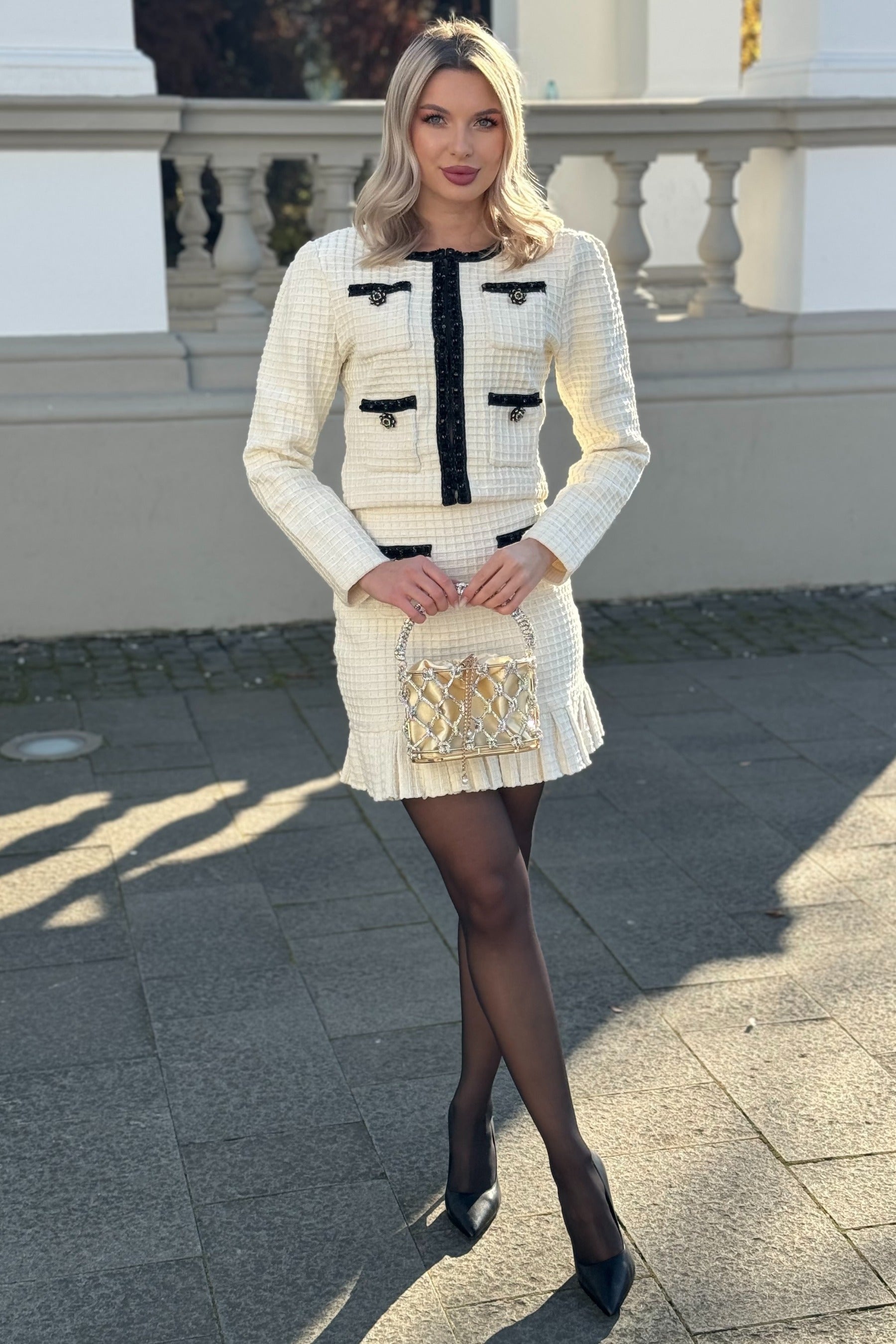 Tweed-Co-Ord-Set mit schwarzen Details - Ivoire