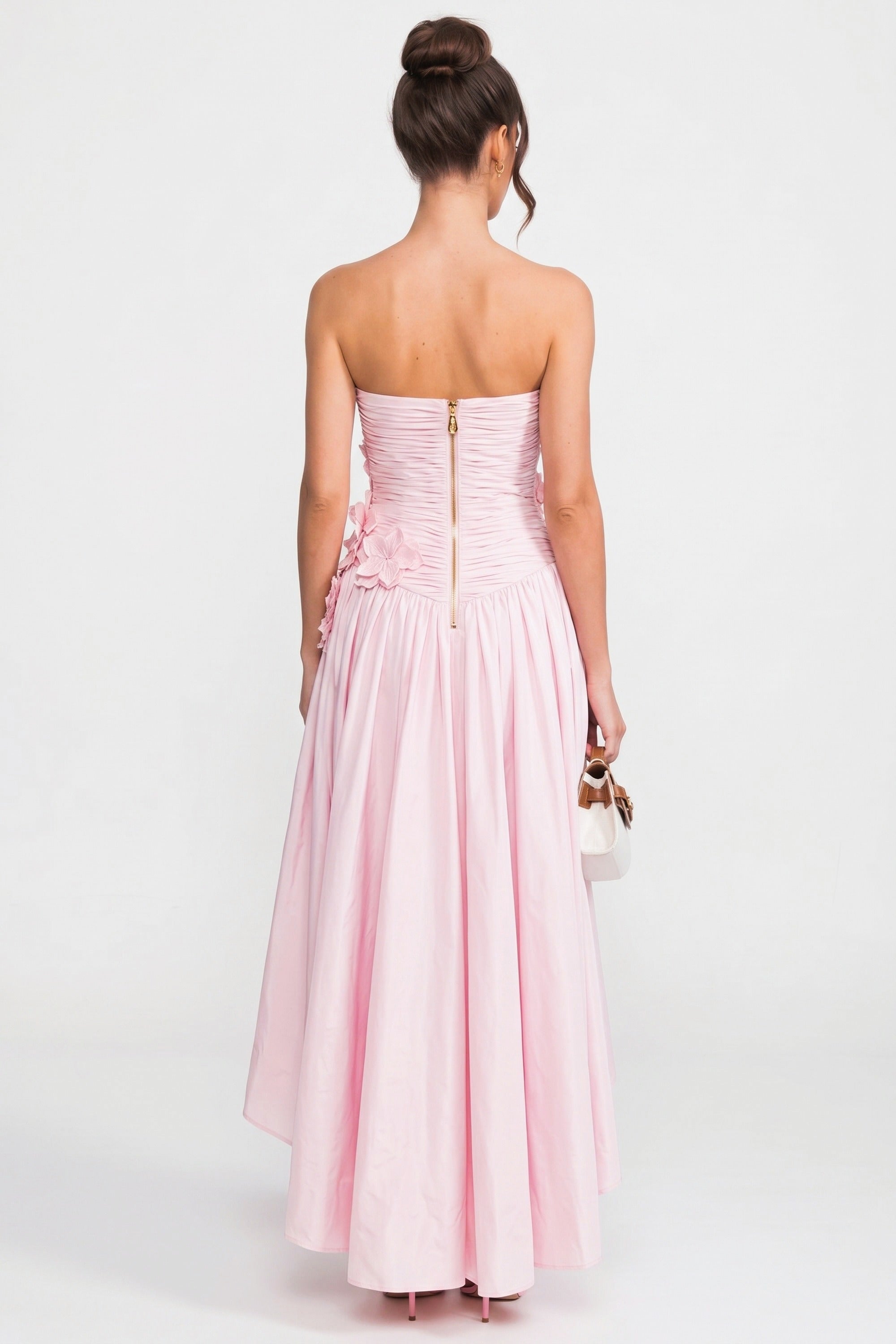 Strapless Ballgown With 3D Floral Bodice And Full Skirt - Pink