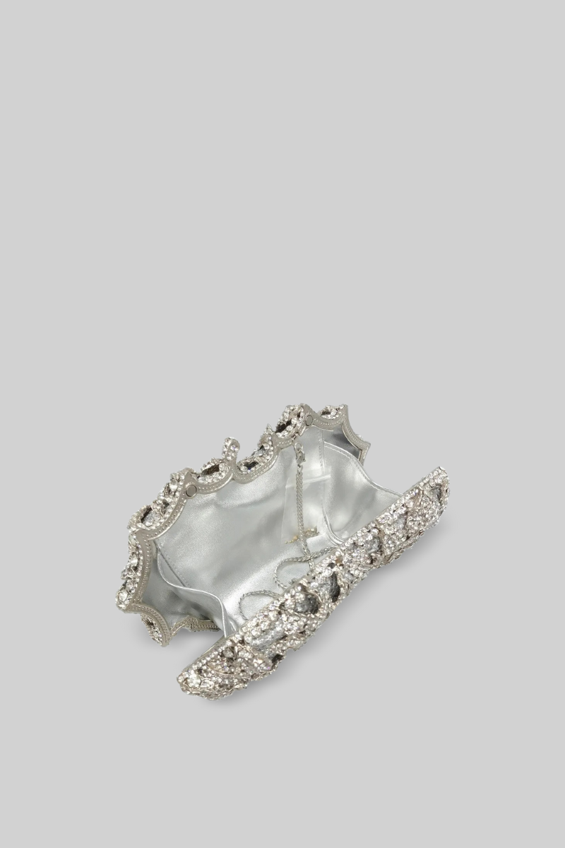 Clutch-Tasche mit Kristallverzierung – Silber