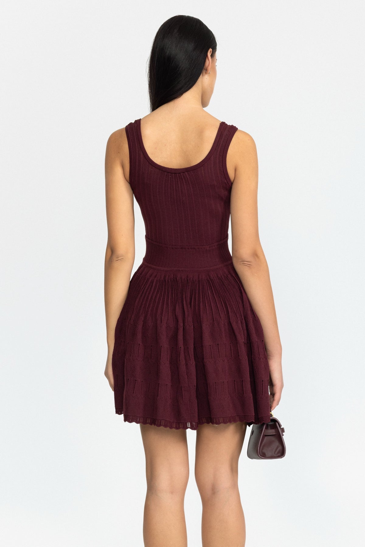 Skater-Minikleid aus Pointelle-Strick - Weinrot