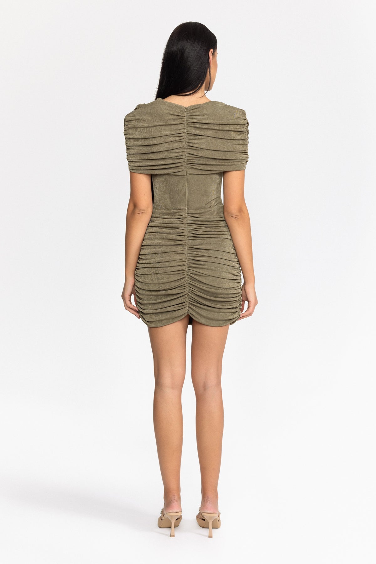 Drapiertes Mini-Cape-Kleid mit Raffungen - Oliv