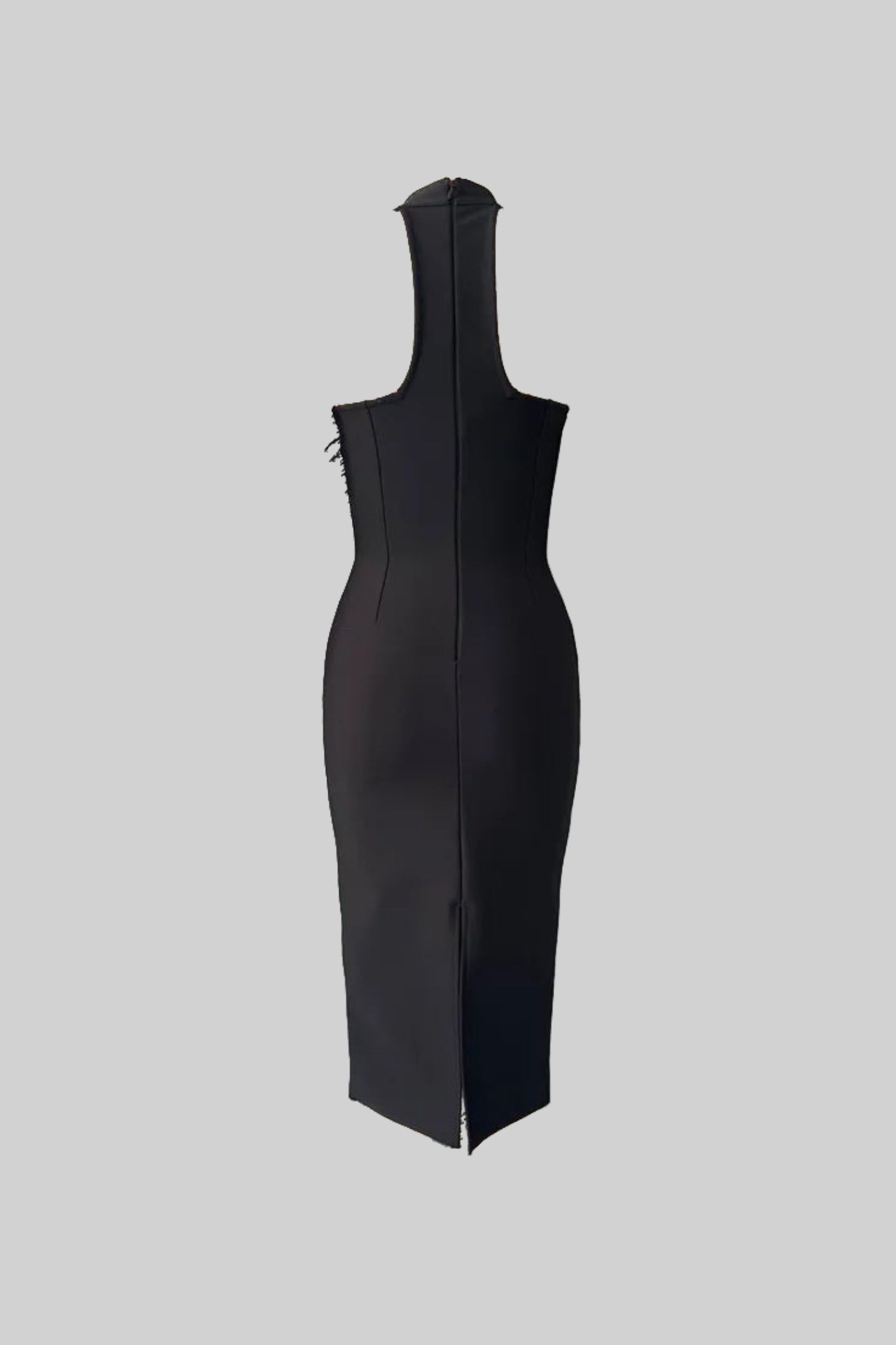 Midi-Kleid mit floralen Applikationen und Federverzierung – Schwarz