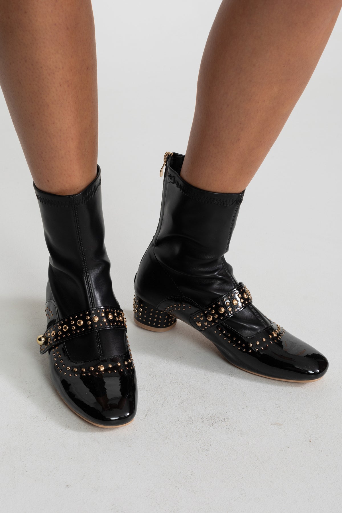 Studded Ankle Boots With Strap Detail – Black