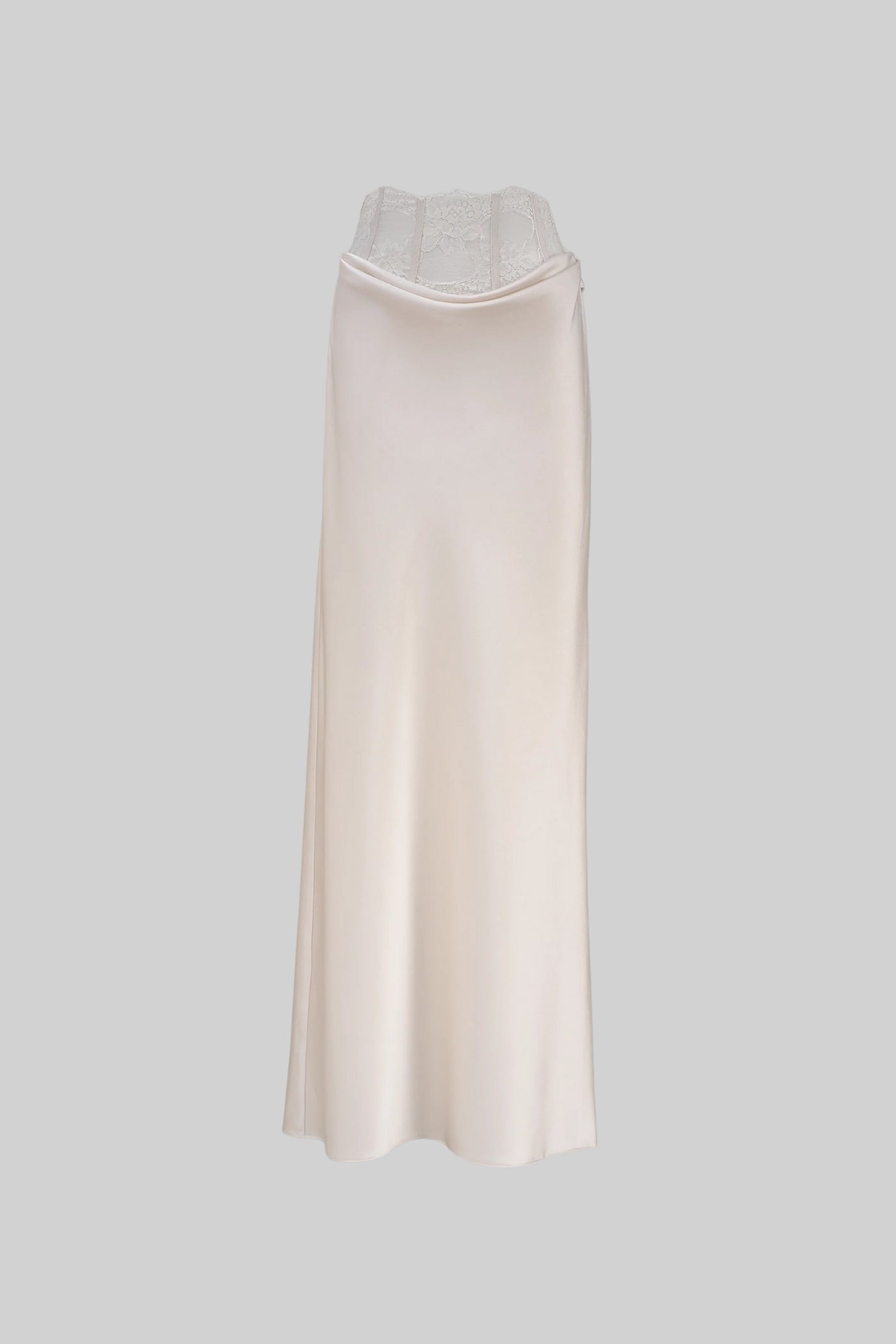 Satin Maxi Pencil Skirt with Lace Corset Waist – Ivoire