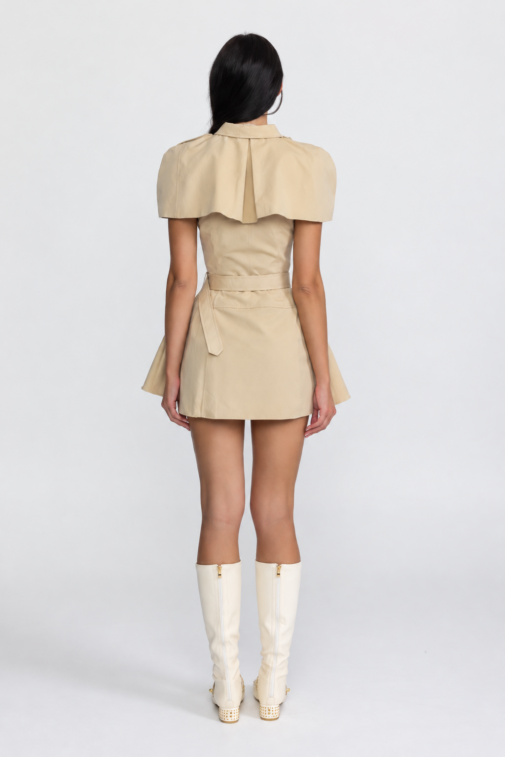 Trench-Minikleid mit Neckholder und abnehmbarem Capelet – Khaki
