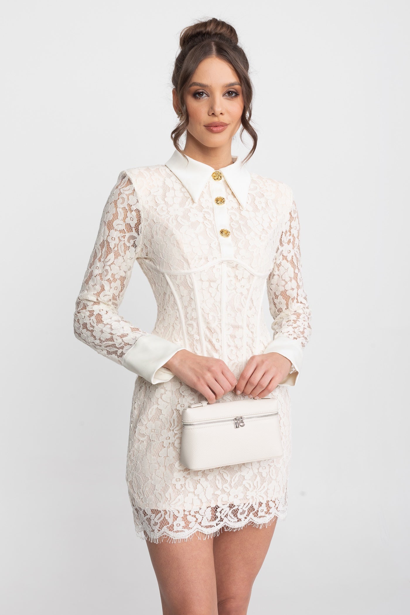 Ärmelloses Strick-Mini-Kleid mit gewelltem Saum - Ivoire