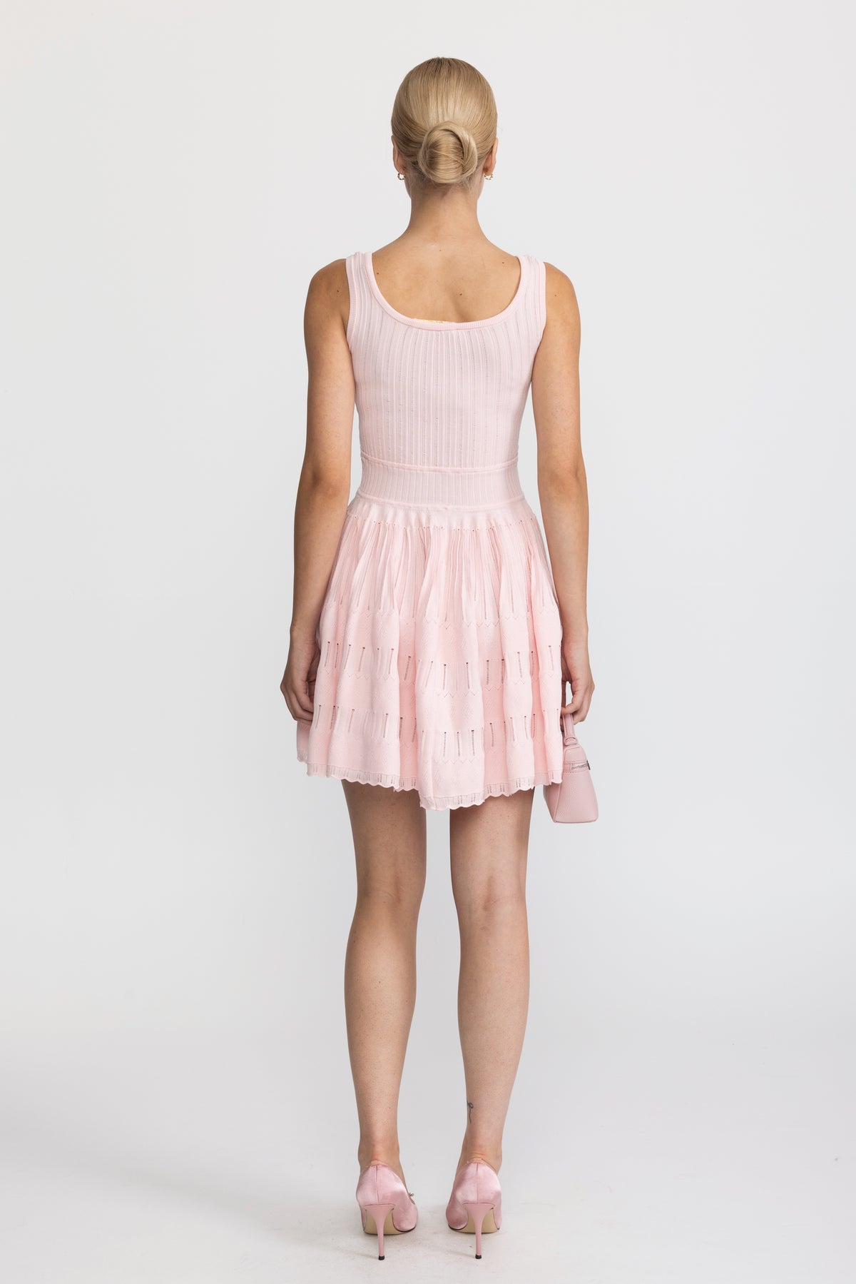Skater-Minikleid aus Pointelle-Strick - Rosa