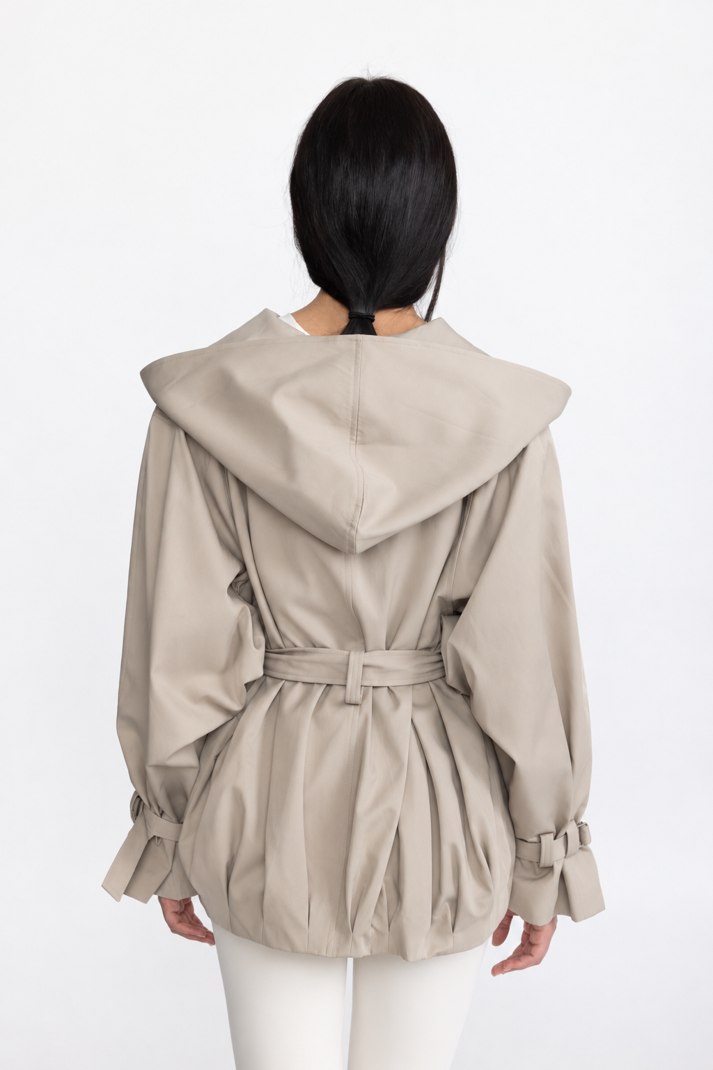 Doppelreihige Trenchjacke mit Kapuze und Gürtel - Stone