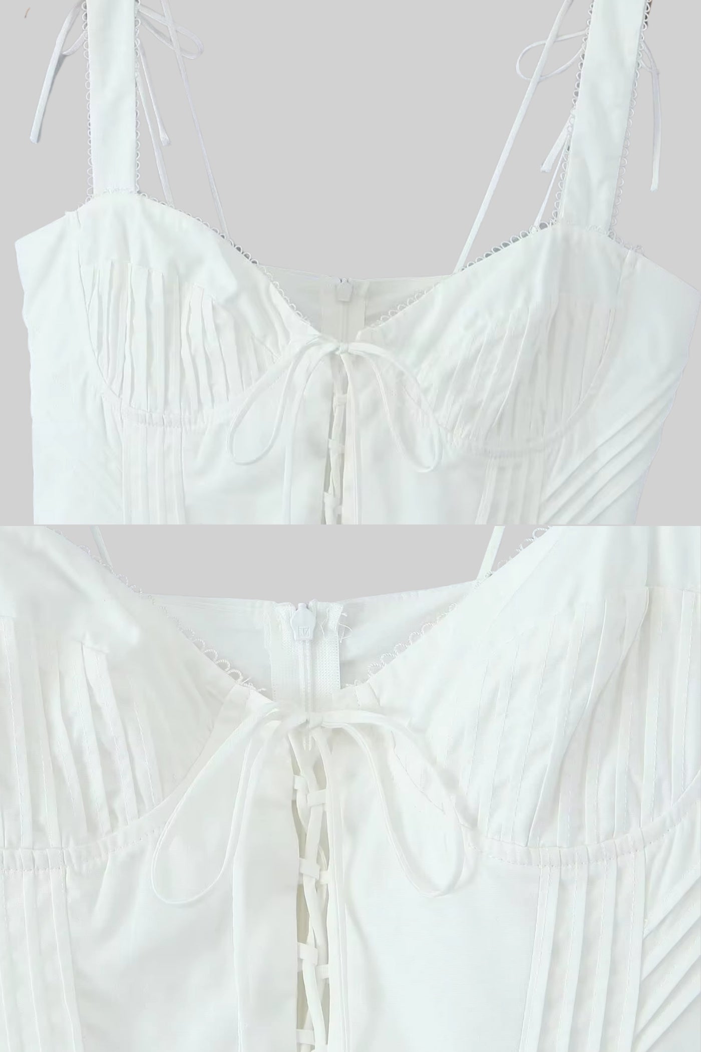 Ärmelloses Korsettkleid mit Schnürdetail vorne – Weiß
