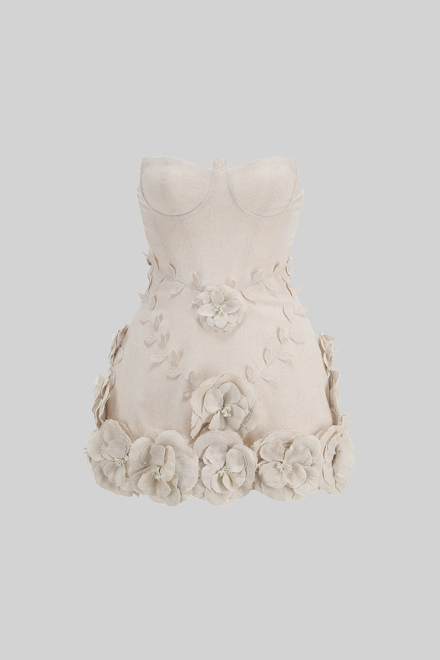 Bustier-Kleid mit 3D-Blütenapplikationen - Ivoire