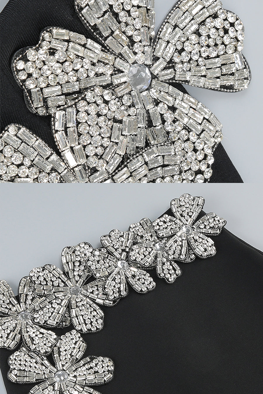 Diamantblumen-Akzent 2-teiliges Set mit langärmeligem Oberteil und Maxirock - Schwarz