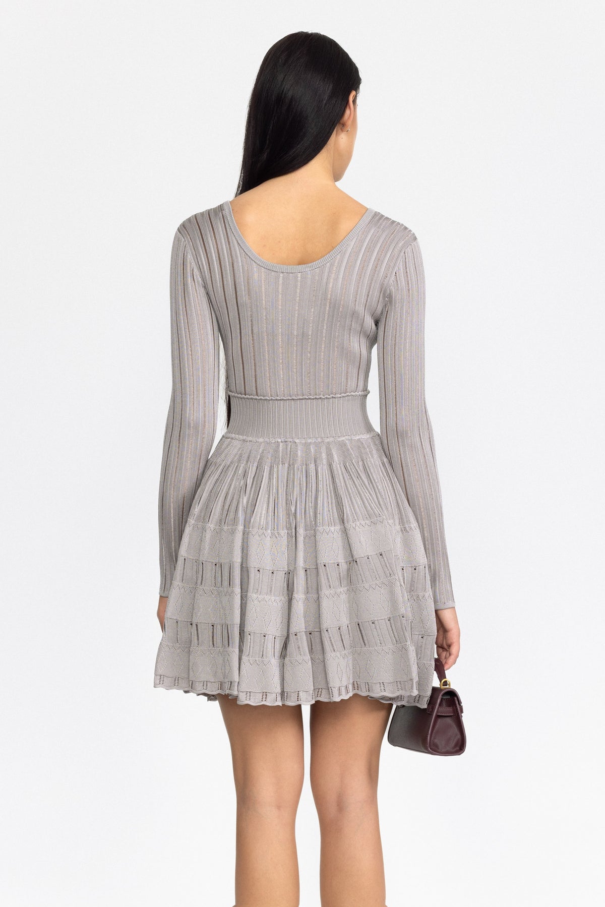 Ladder Knit Scoop Neck Skater Mini Dress - Grey