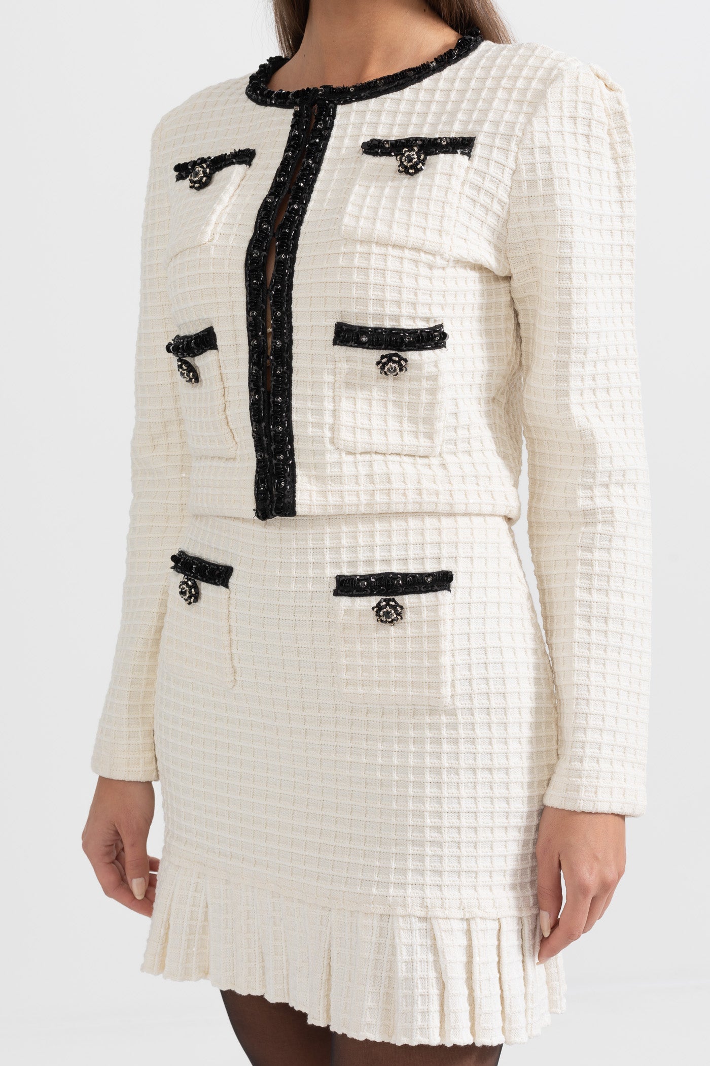 Tweed-Co-Ord-Set mit schwarzen Details - Ivoire