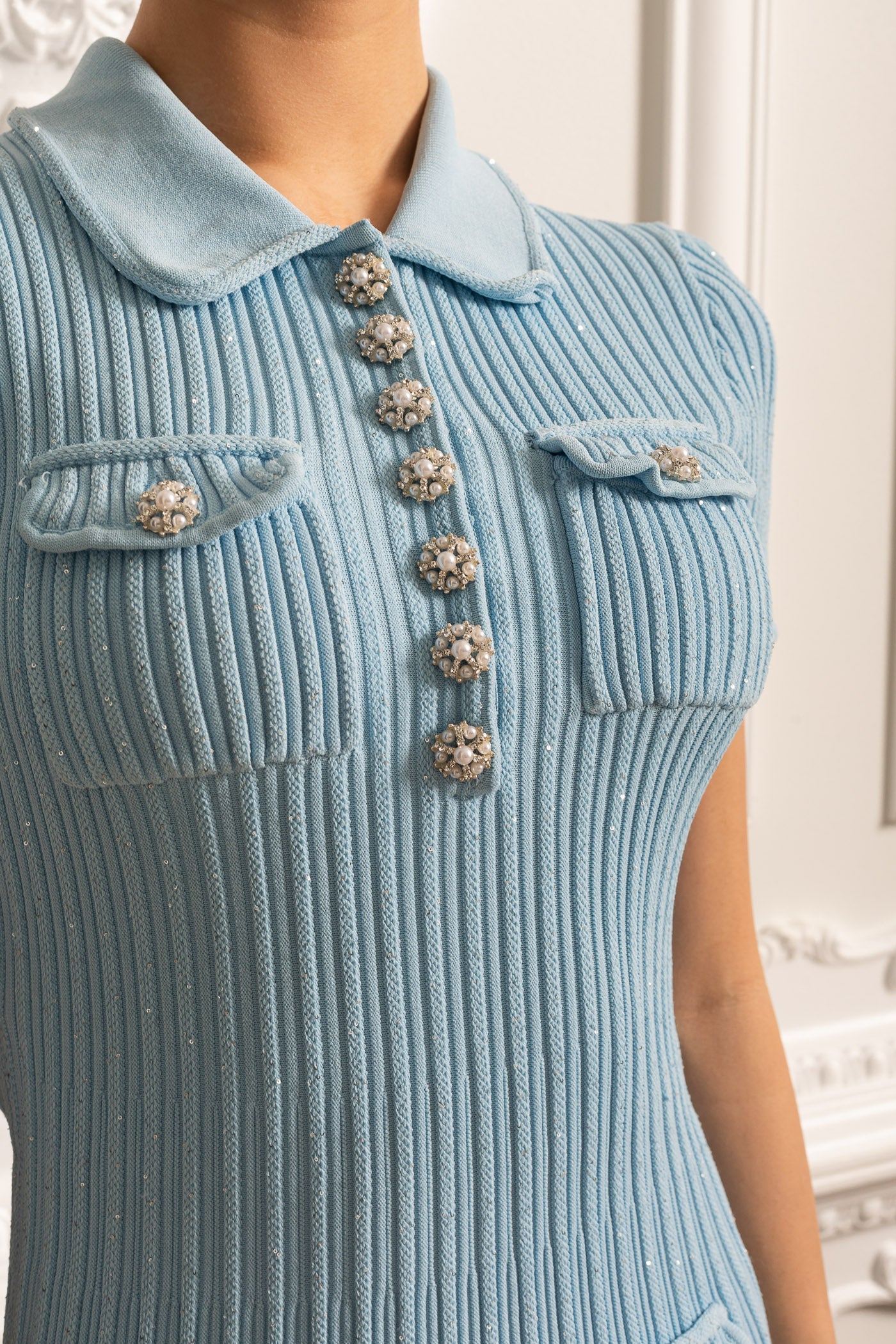 Kurzärmeliges Hourglass Diamond Kleid - Baby Blue