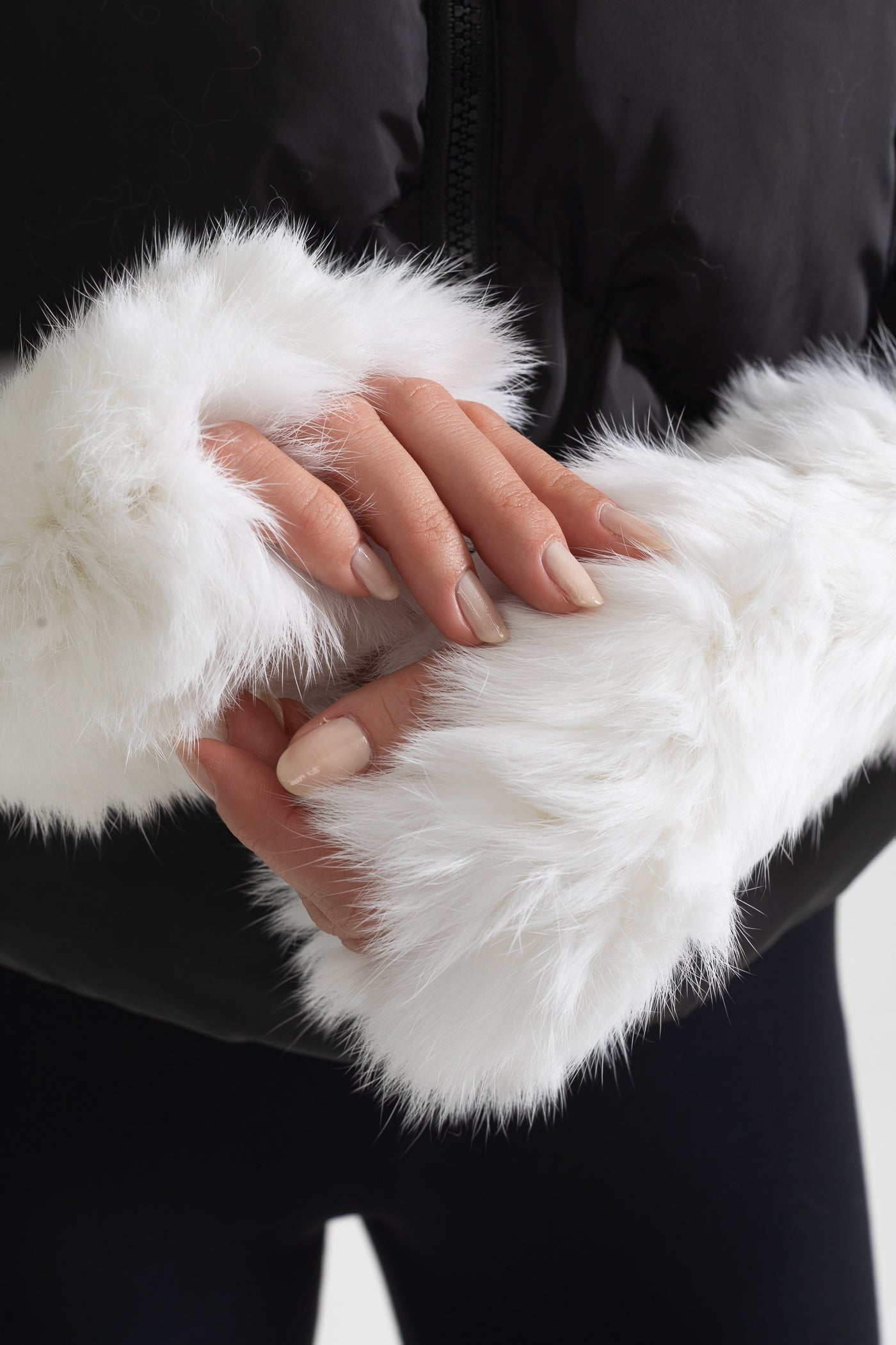Fingerlose Handschuhe aus Kaninchenfell - Weiß