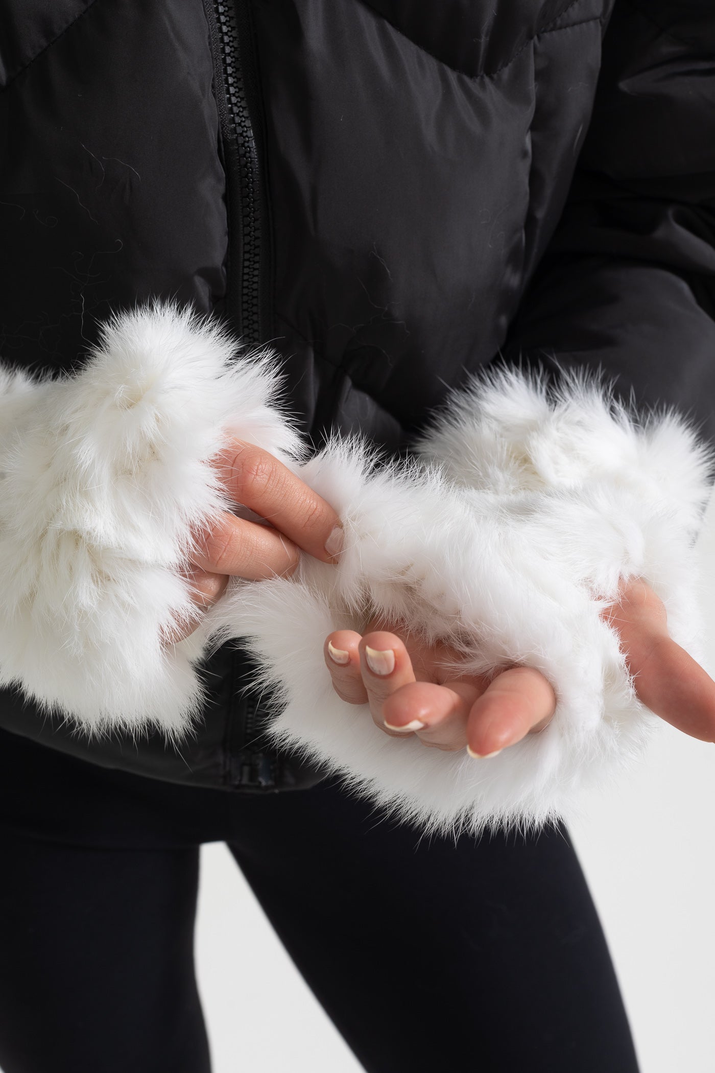 Fingerlose Handschuhe aus Kaninchenfell - Weiß