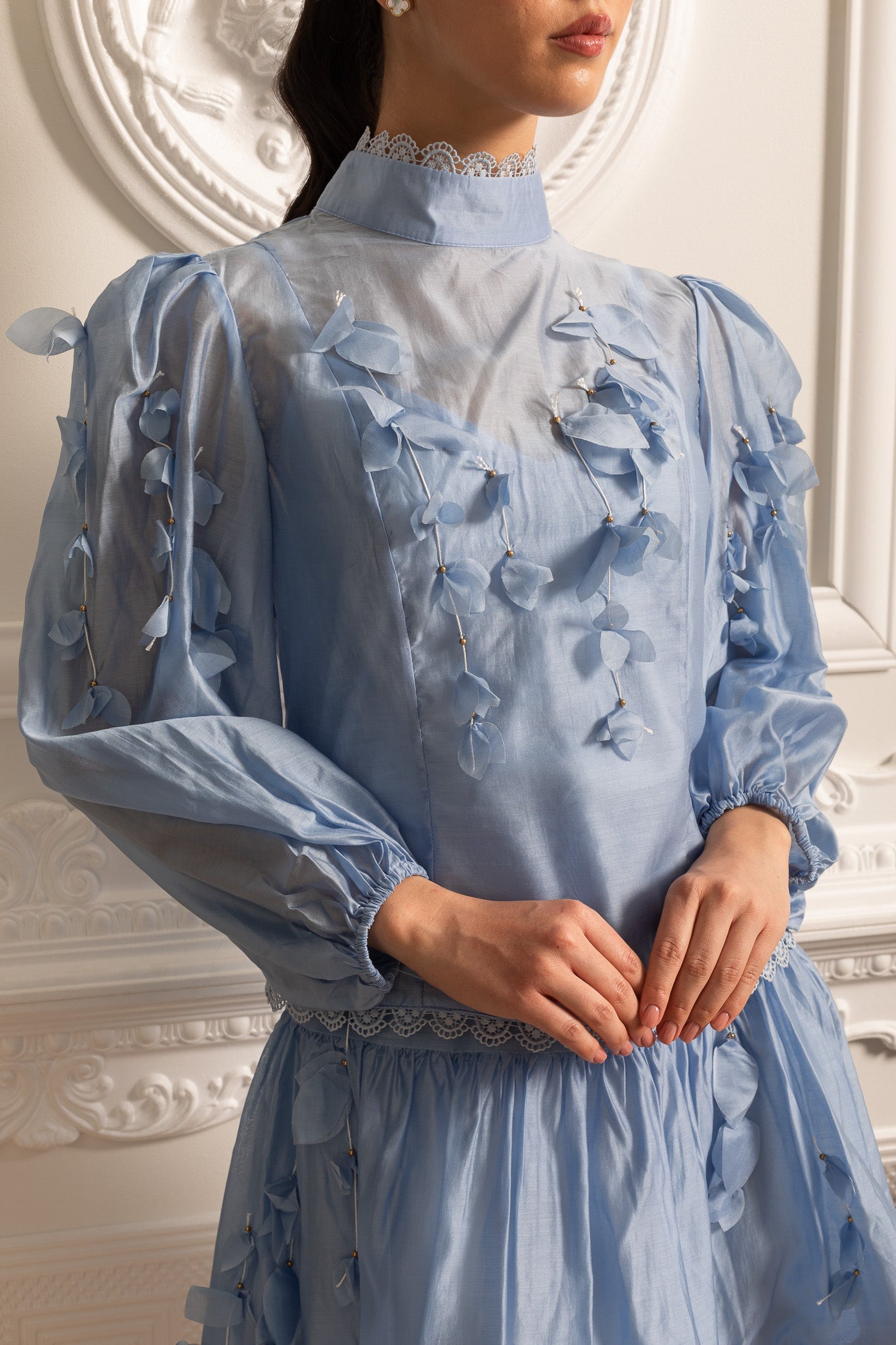 Elegantes Floral-Co-Ord mit zarten Spitzenbesätzen - Blue