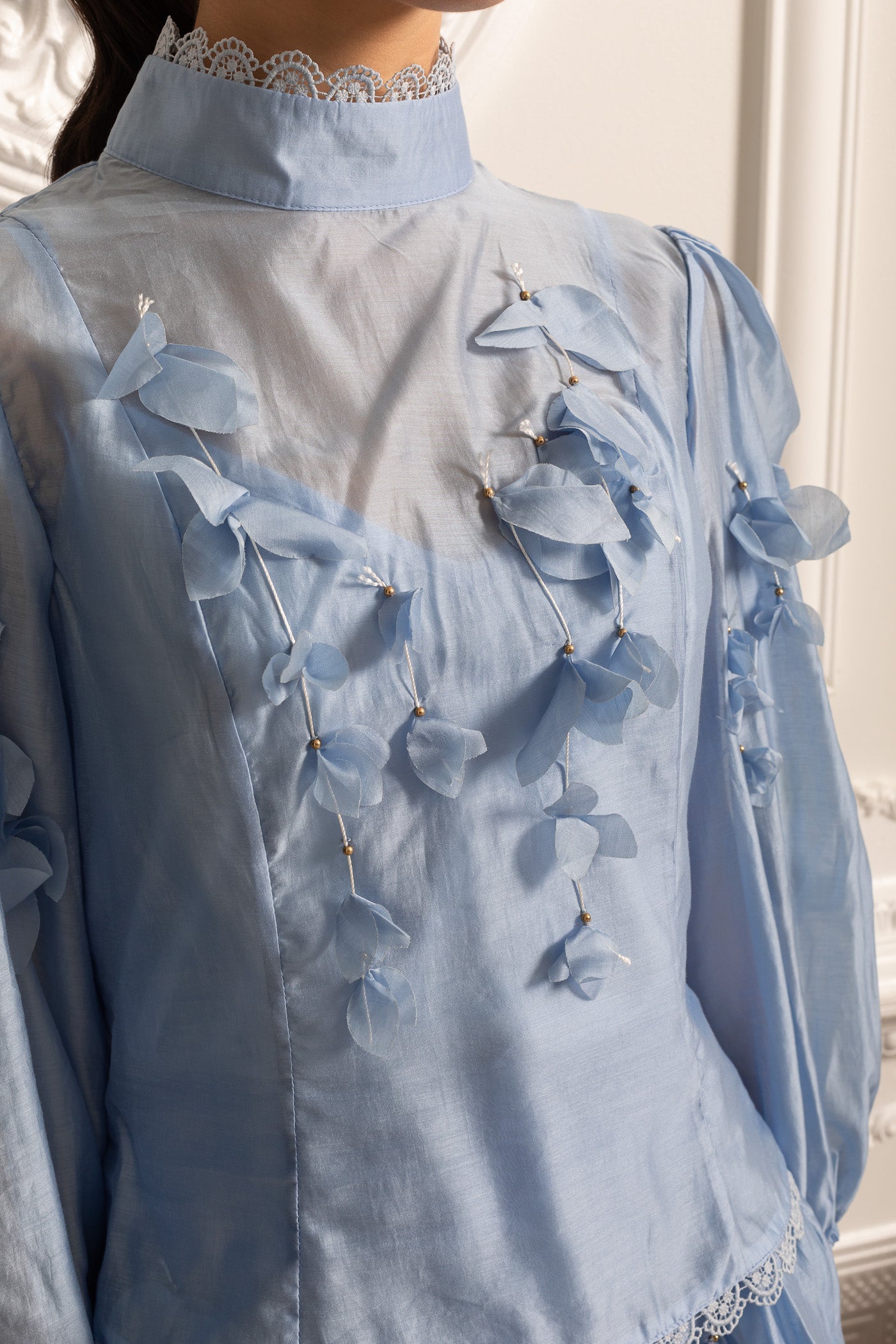 Elegantes Floral-Co-Ord mit zarten Spitzenbesätzen - Blue