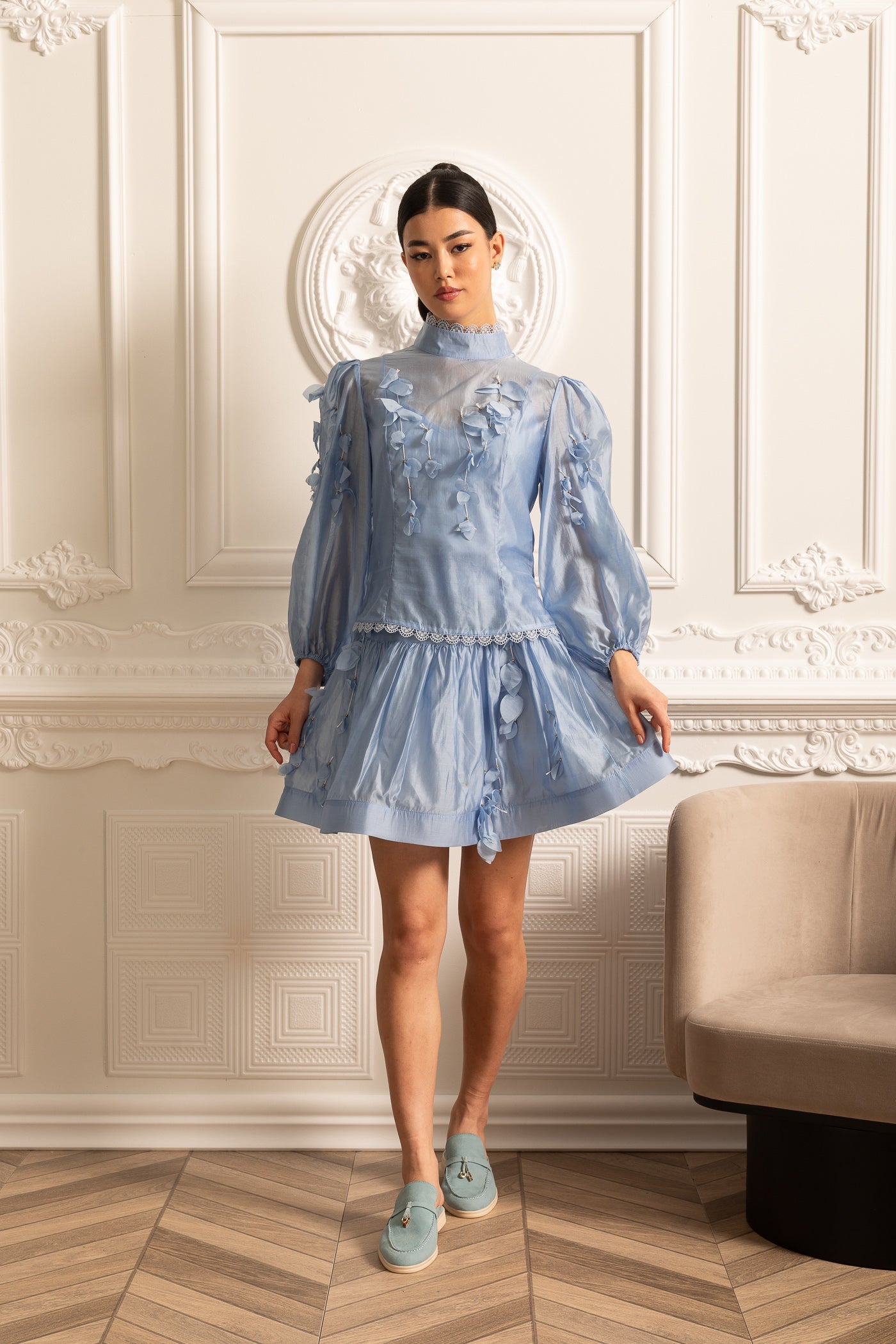 Elegantes Floral-Co-Ord mit zarten Spitzenbesätzen - Blue