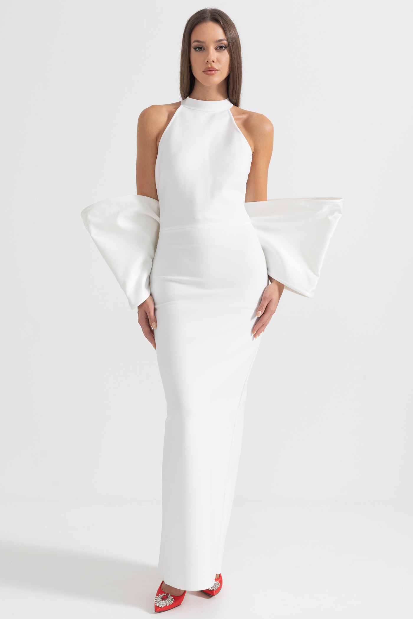 Elegantes Kleid mit Schleifendetails am Rücken – Weiß