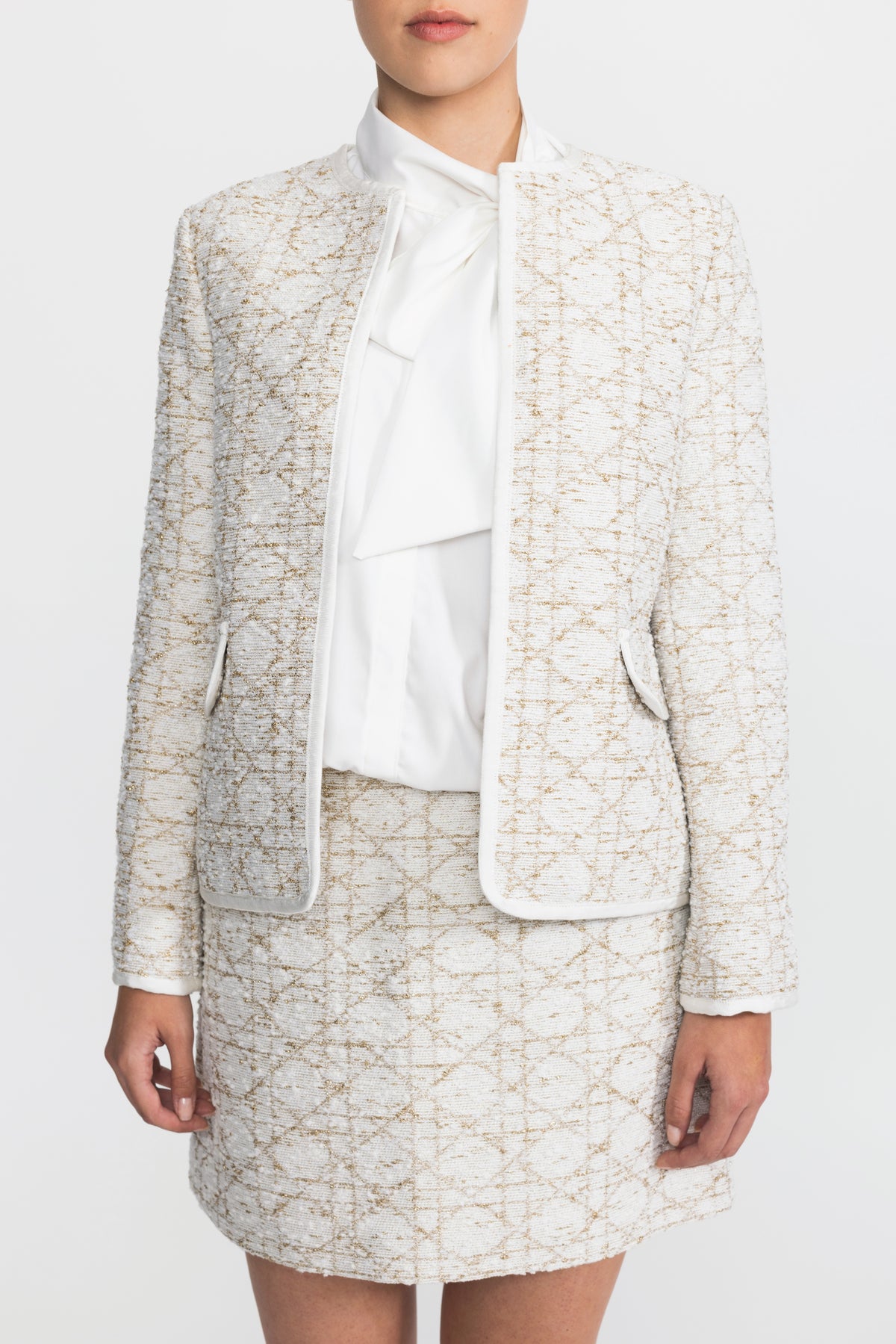 Metallic Jacquard Tweed Jacket and Mini Skirt Co-ord Set - Ivoire