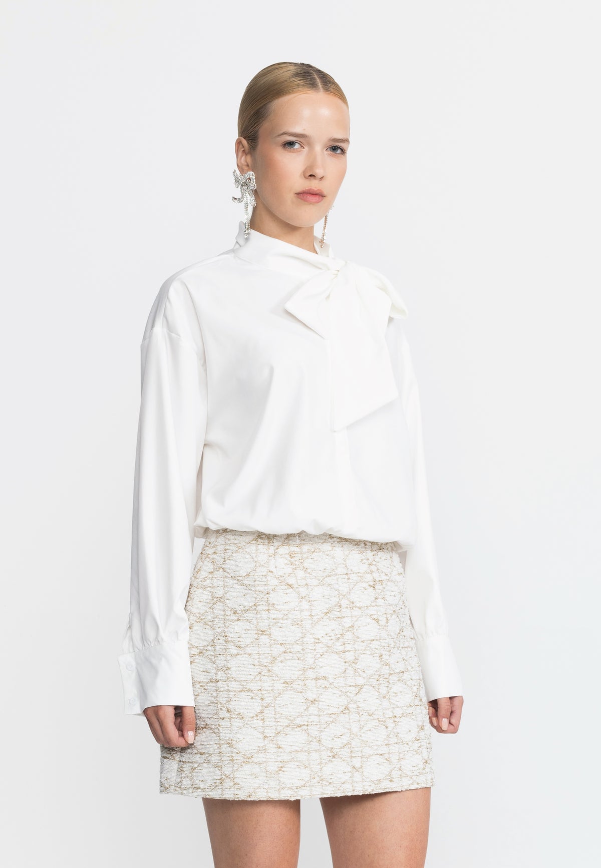 Oversized Tie Neck Blouse - White