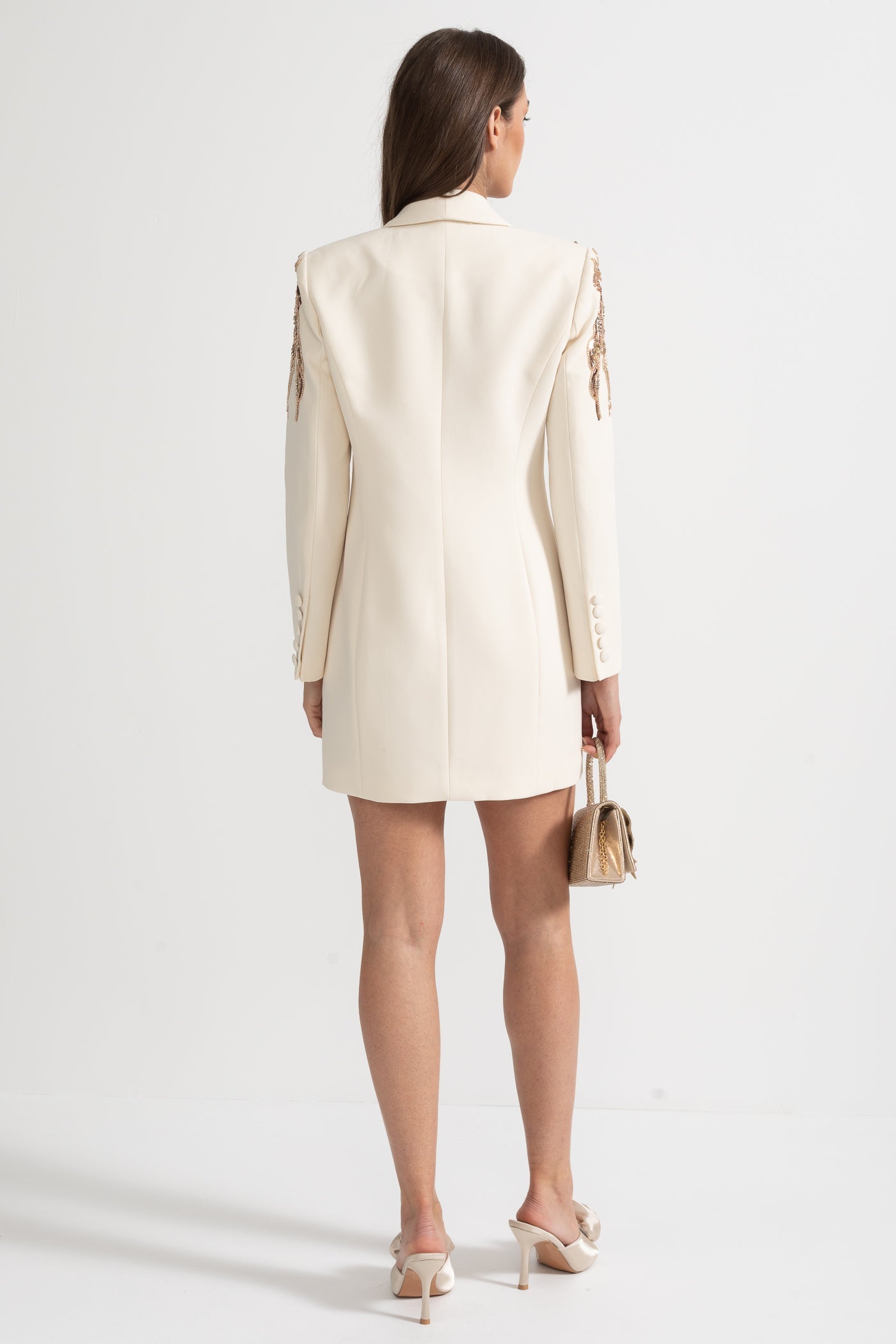 Draping Blazer With Intricate Shoulder Embroidery - Ivoire