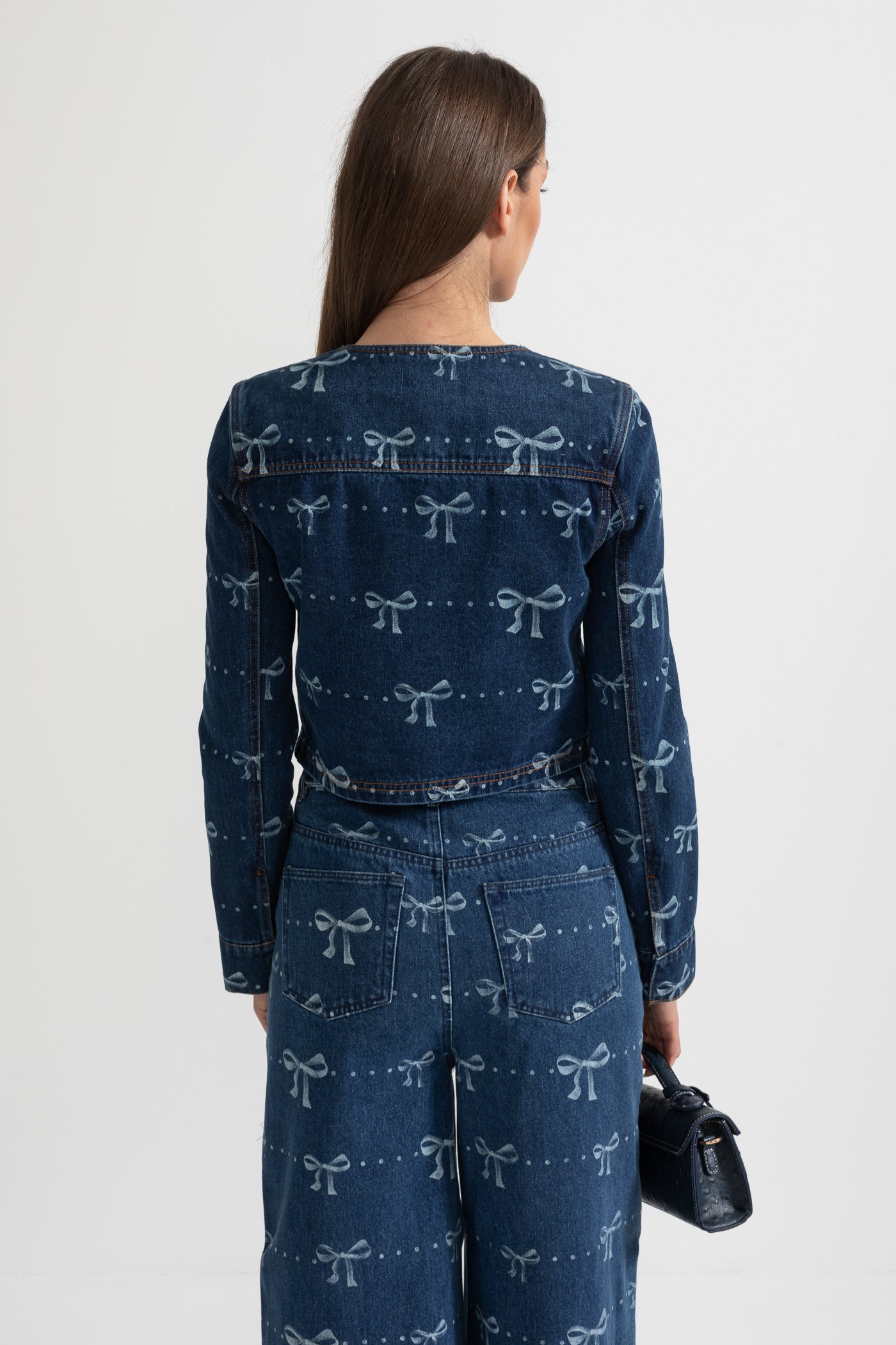 Denim-Co-Ordinate-Ensemble mit langärmeliger Jacke und weitem Jeanshose - Blau