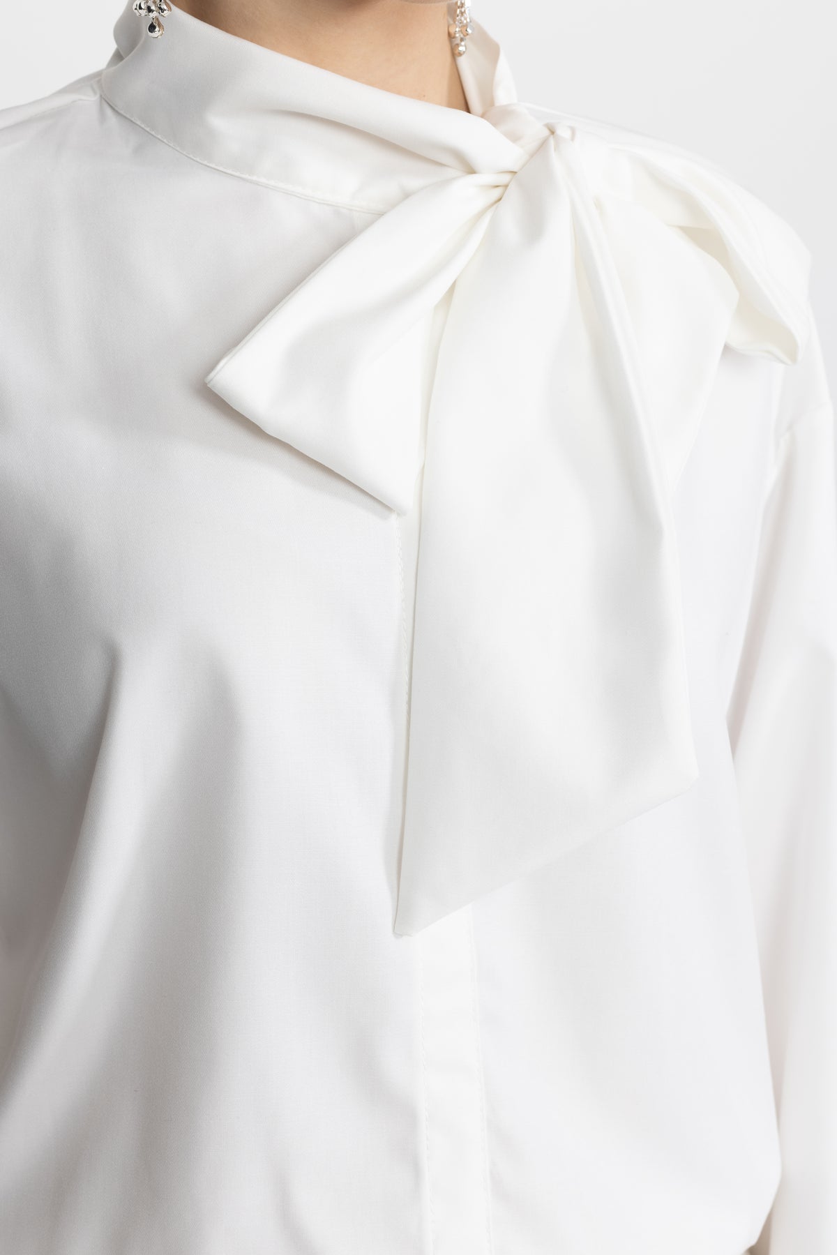 Oversized Tie Neck Blouse - White