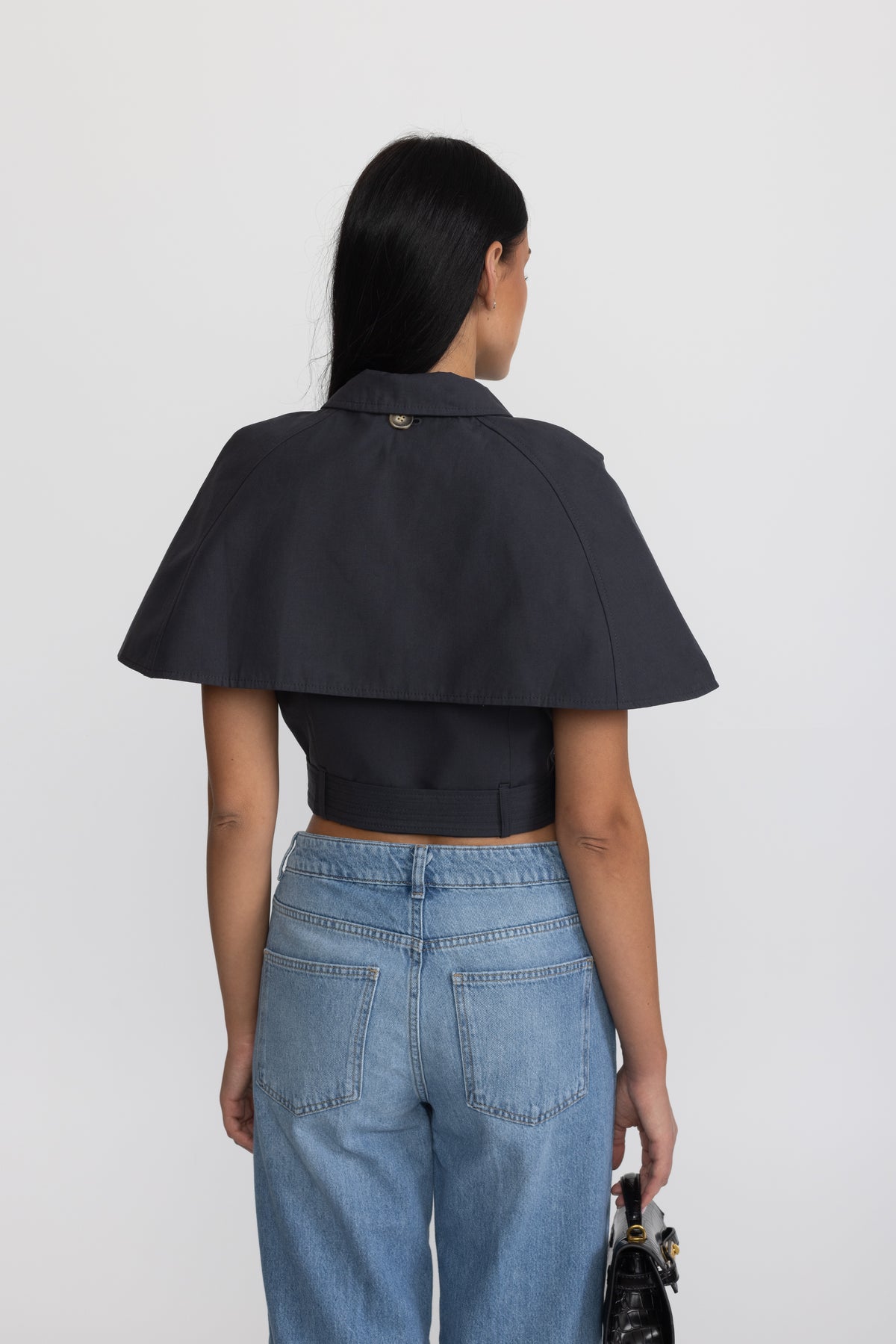 Kurz geschnittenes Trench-Cape-Top mit Gürtel - Navy