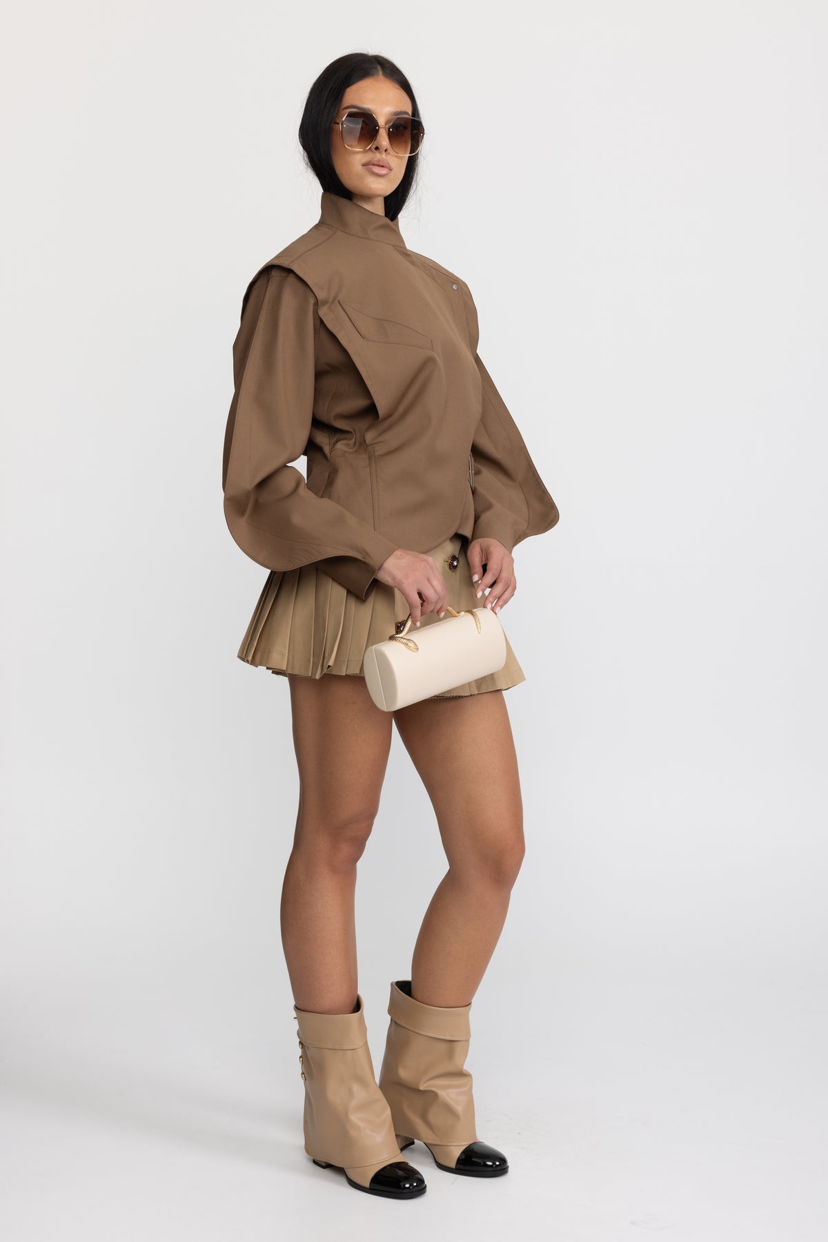 Wickeljacke mit strukturierten Ballonärmeln - Braun