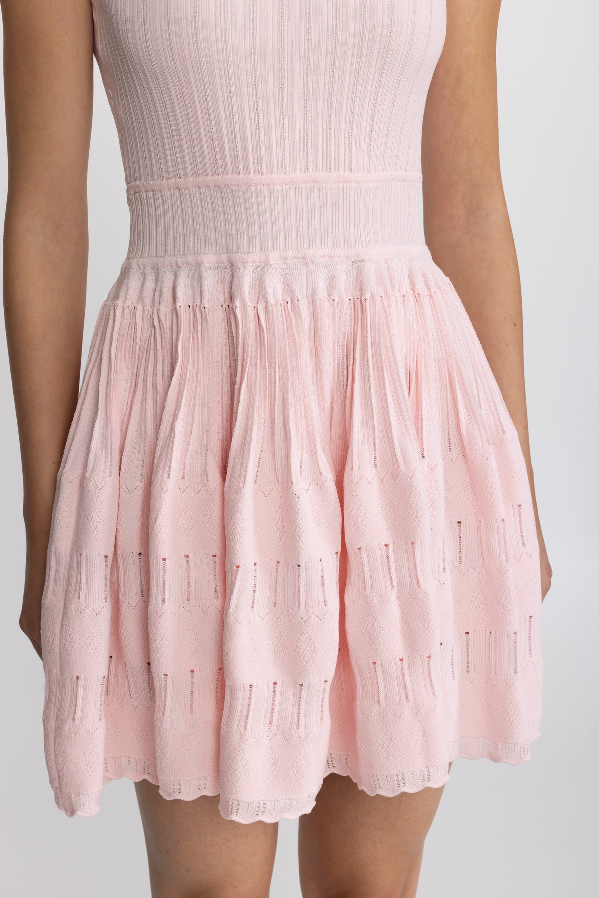 Skater-Minikleid aus Pointelle-Strick - Rosa