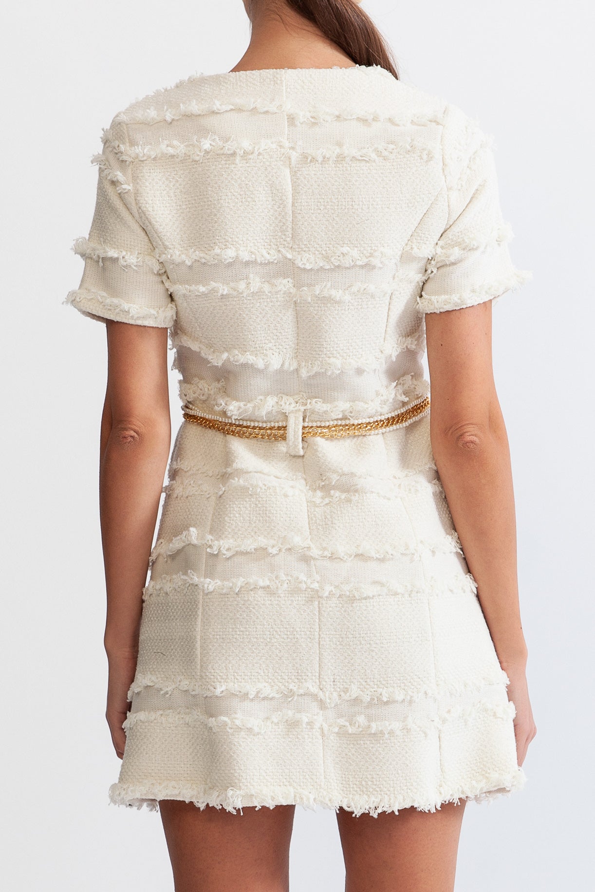 Perlenkettentweed-Kleid - Beige