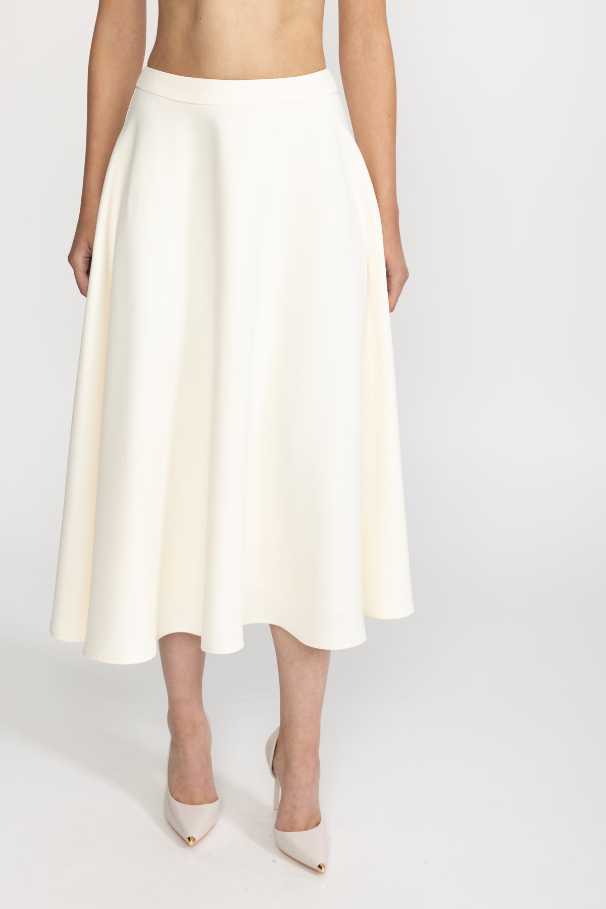 Belted Button Jacket and A-Line Midi Skirt Co-ord Set - Ivoire