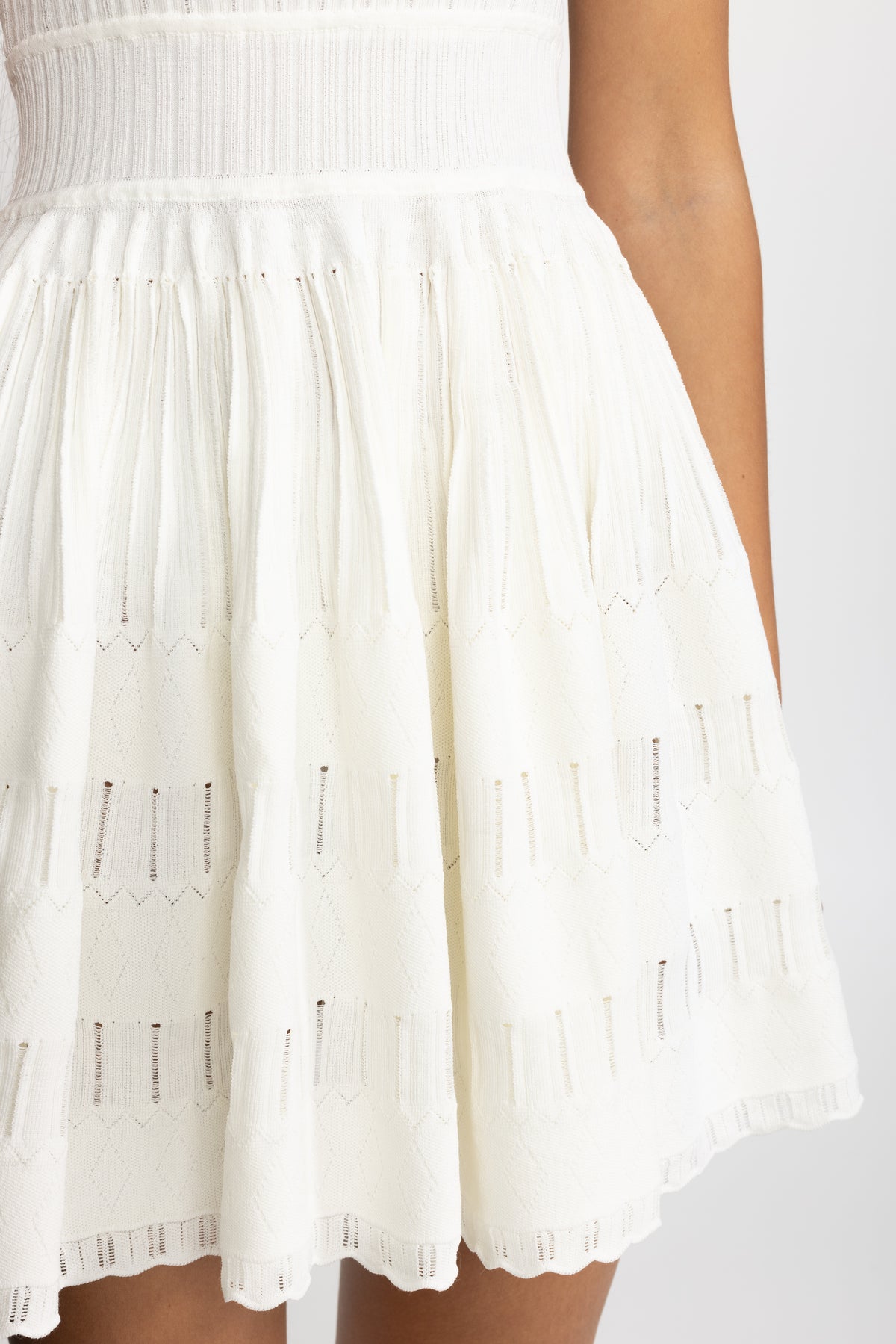Pointelle Knit Skater Mini Dress - White