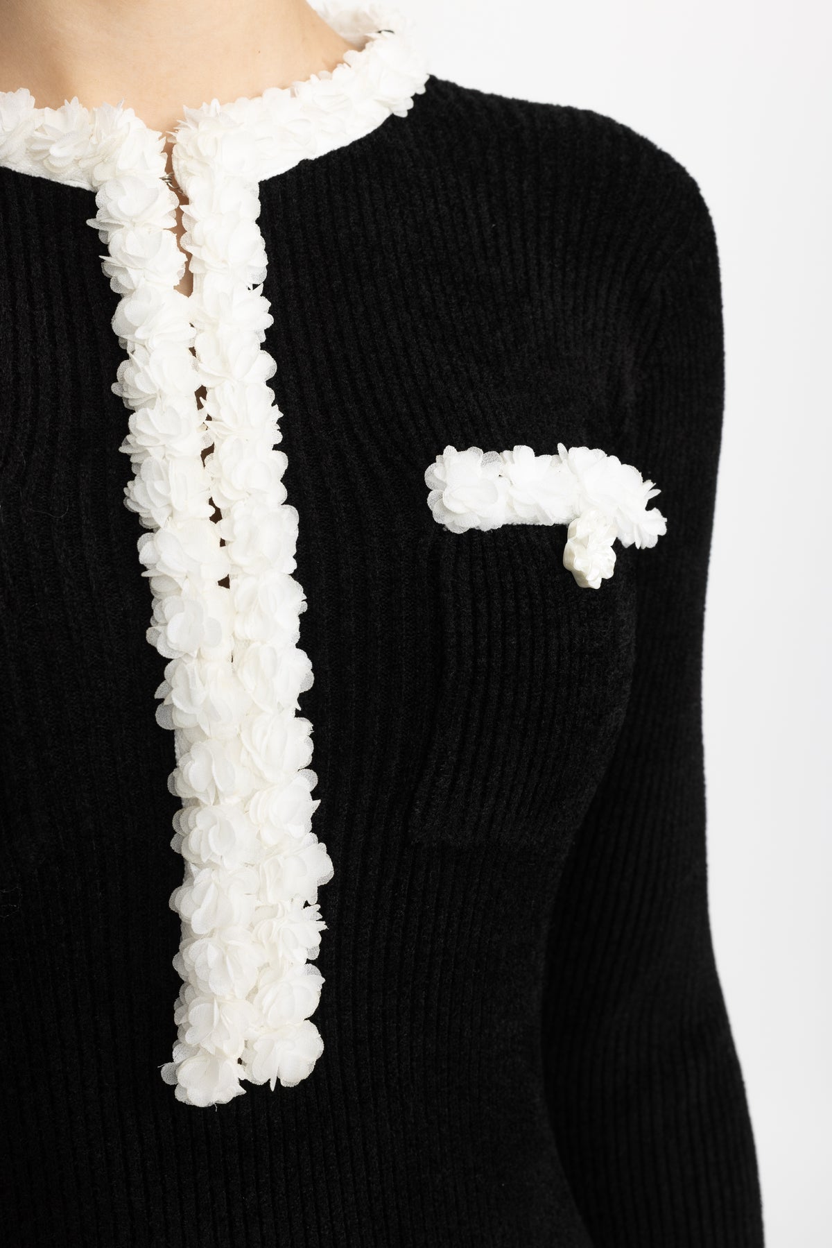 Chenille Knit Midi Dress with Contrast Bobble Trim - Black