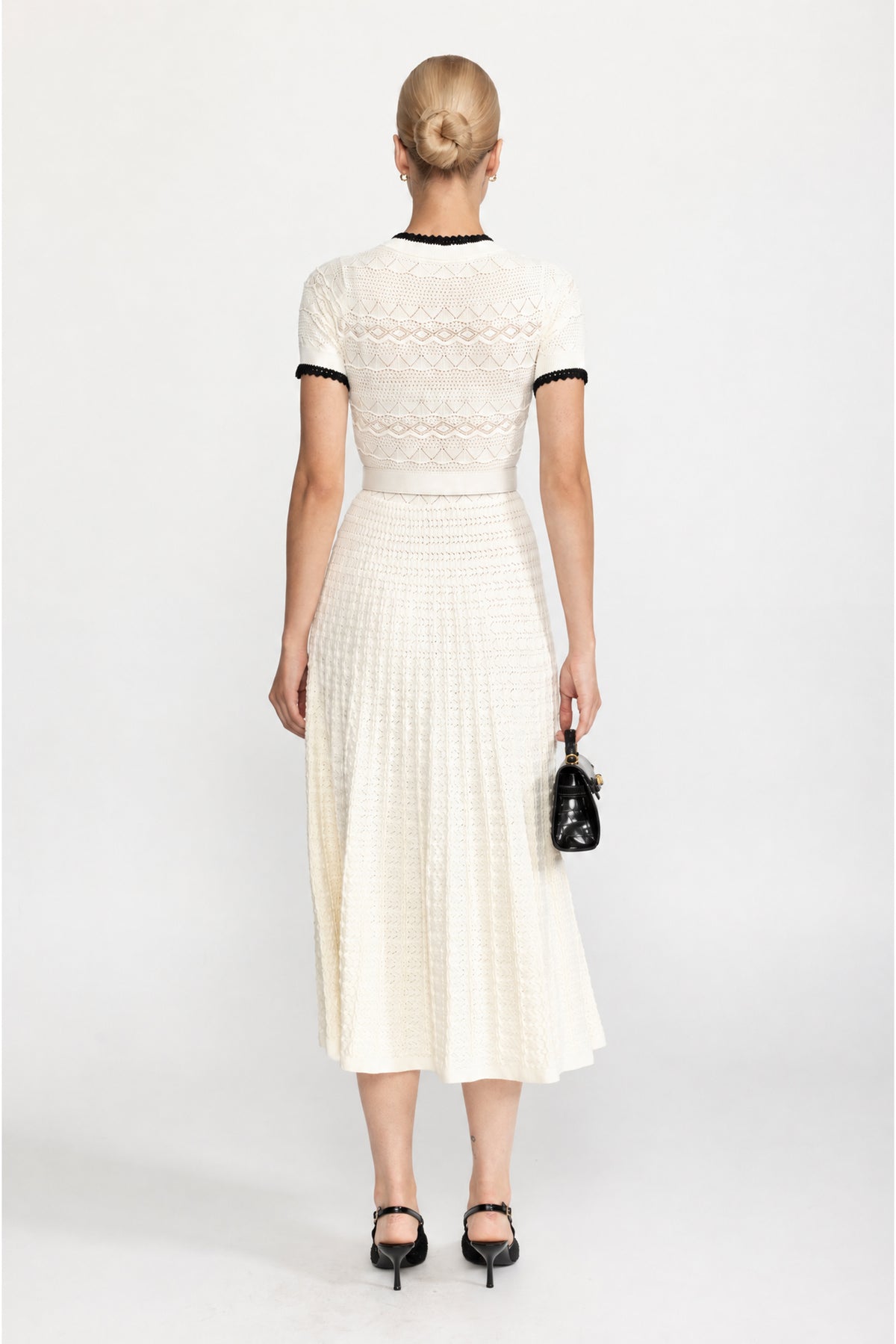 Pointelle Knit Belted Midi Dress - Ivoire